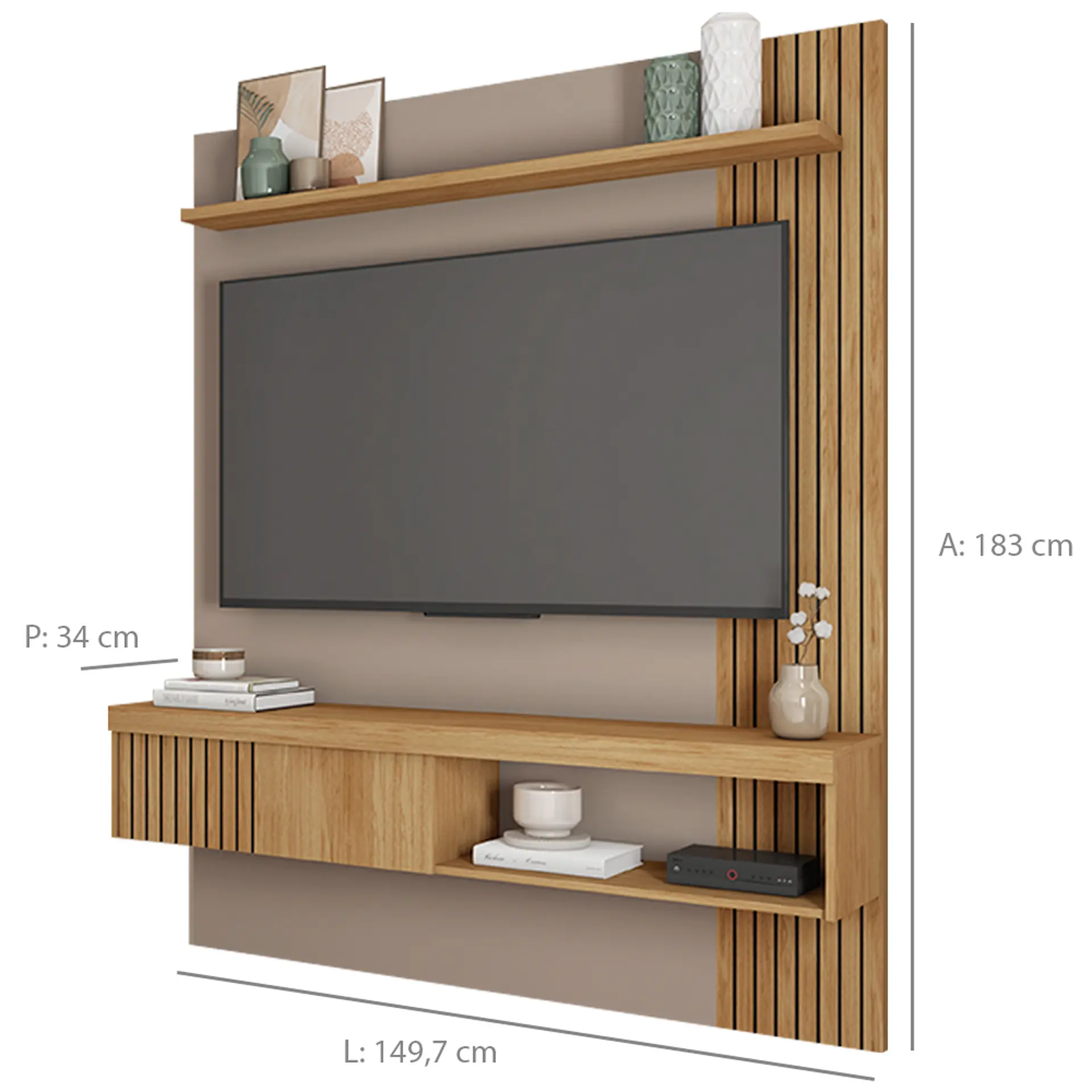 Painel para TV até 55" com Porta Deslizante Jade Caemmun - Buriti/Fendi