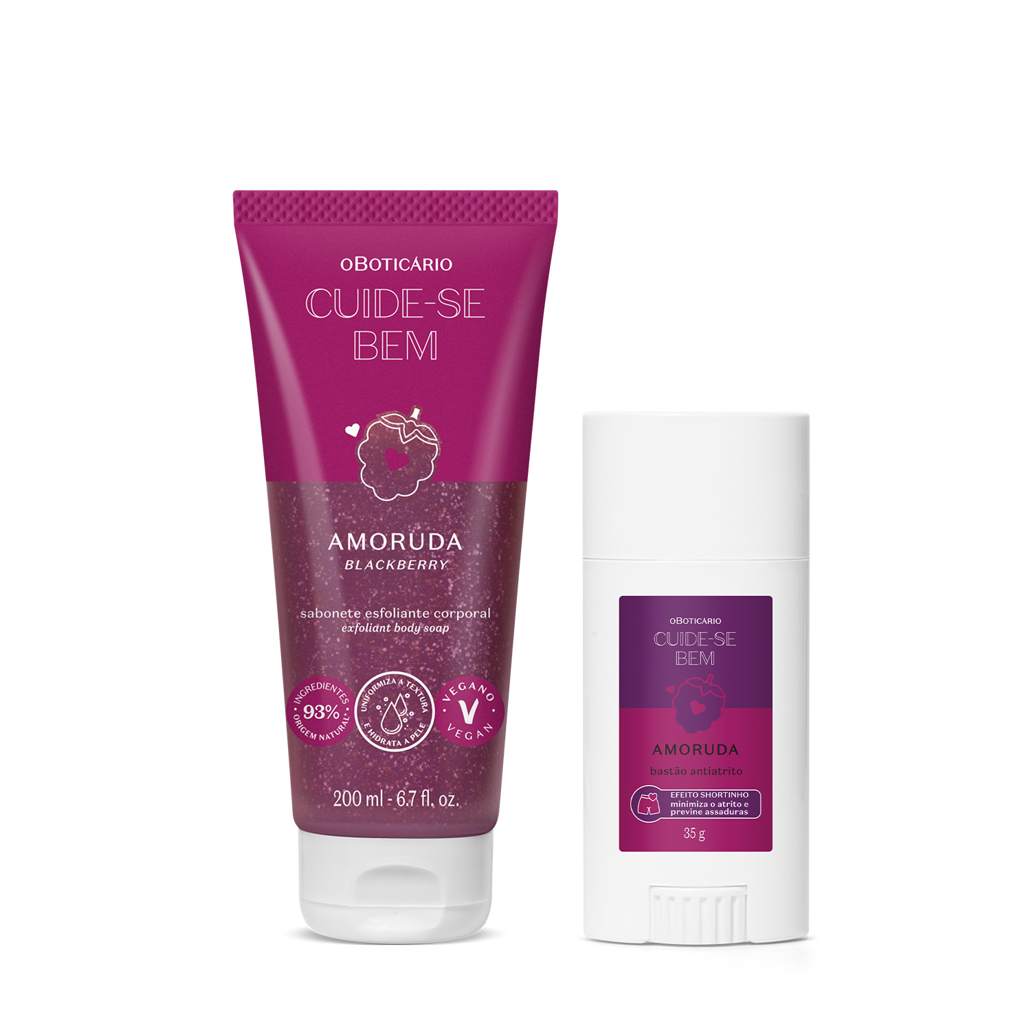Combo Cuide-se Bem Amoruda: Bastão Anti-Atrito 35g + Sabonete Esfoliante Corporal 200ml