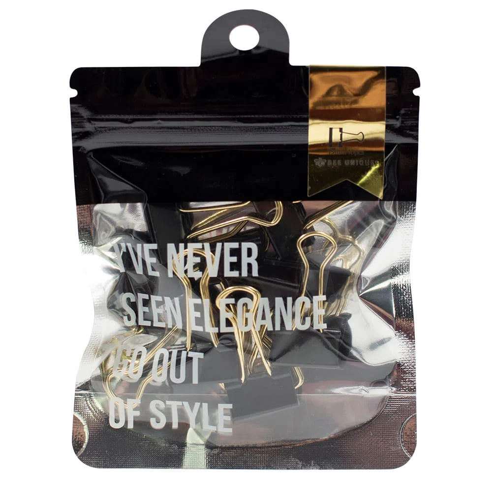 Prendedor de Papel Bee Unique com 10 Peças 19mm Preto