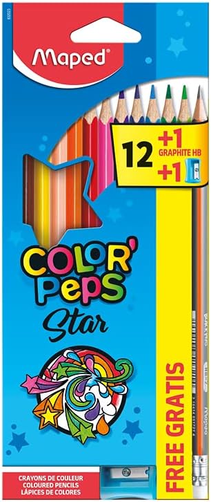 Lápis de Cor Maped 12x1 Peps Color com Apontador e Lápis Grande Grafite