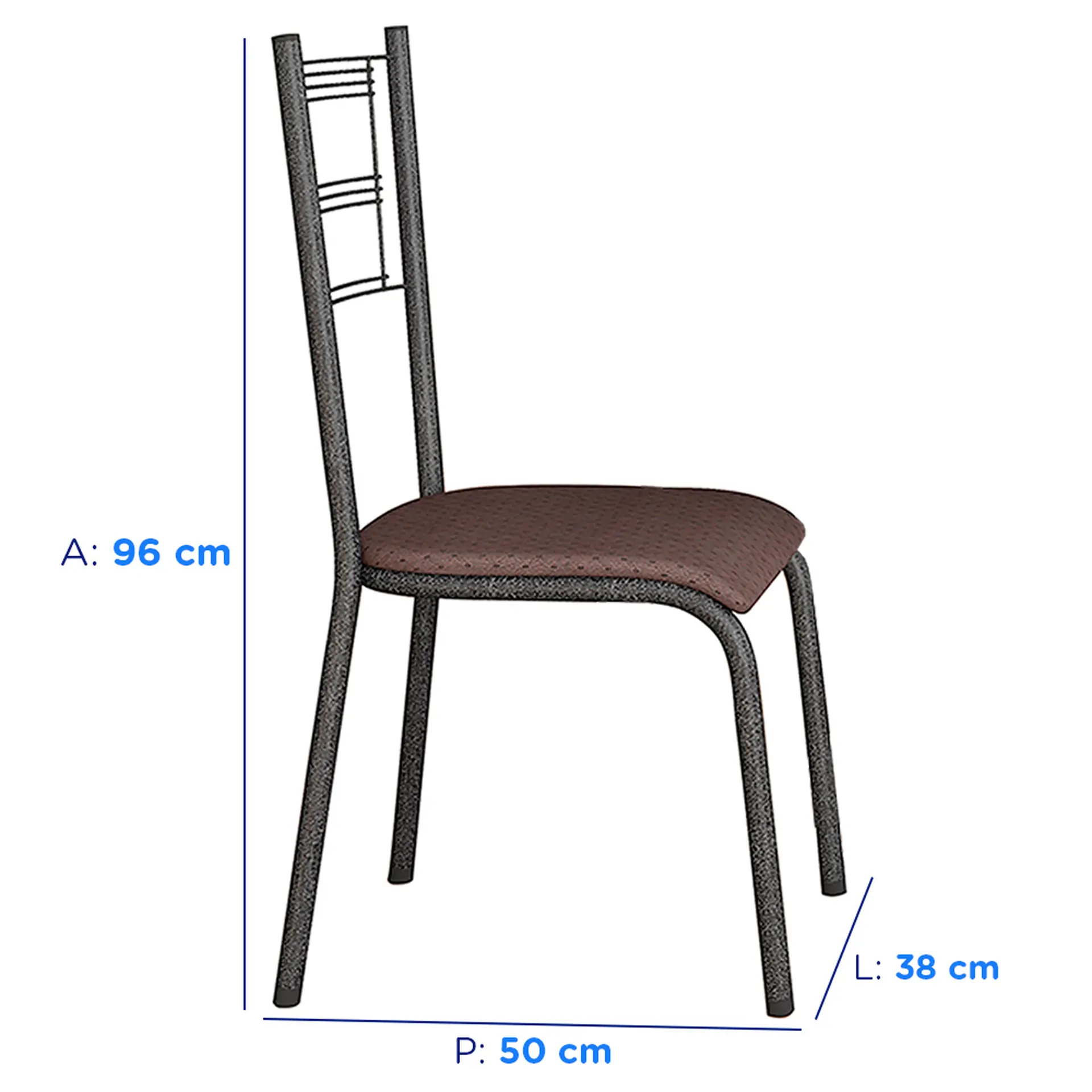 Conjunto de Mesa 4 Cadeiras Tampo Granito Santiago Fabone - Preto Prata/Cacau