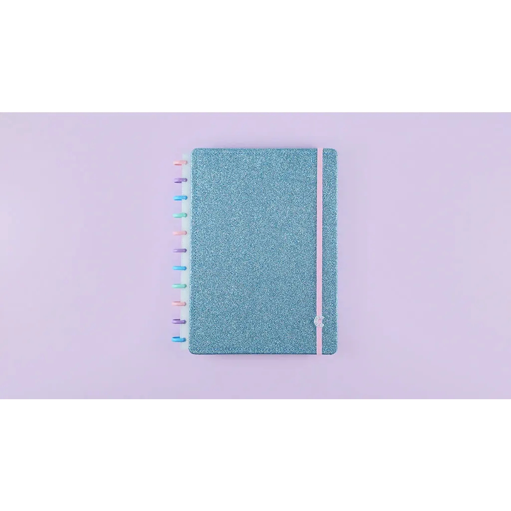 Caderno Inteligente Glitter Blue 60 Folhas com Pautas 20 Folhas Lisas Brancas