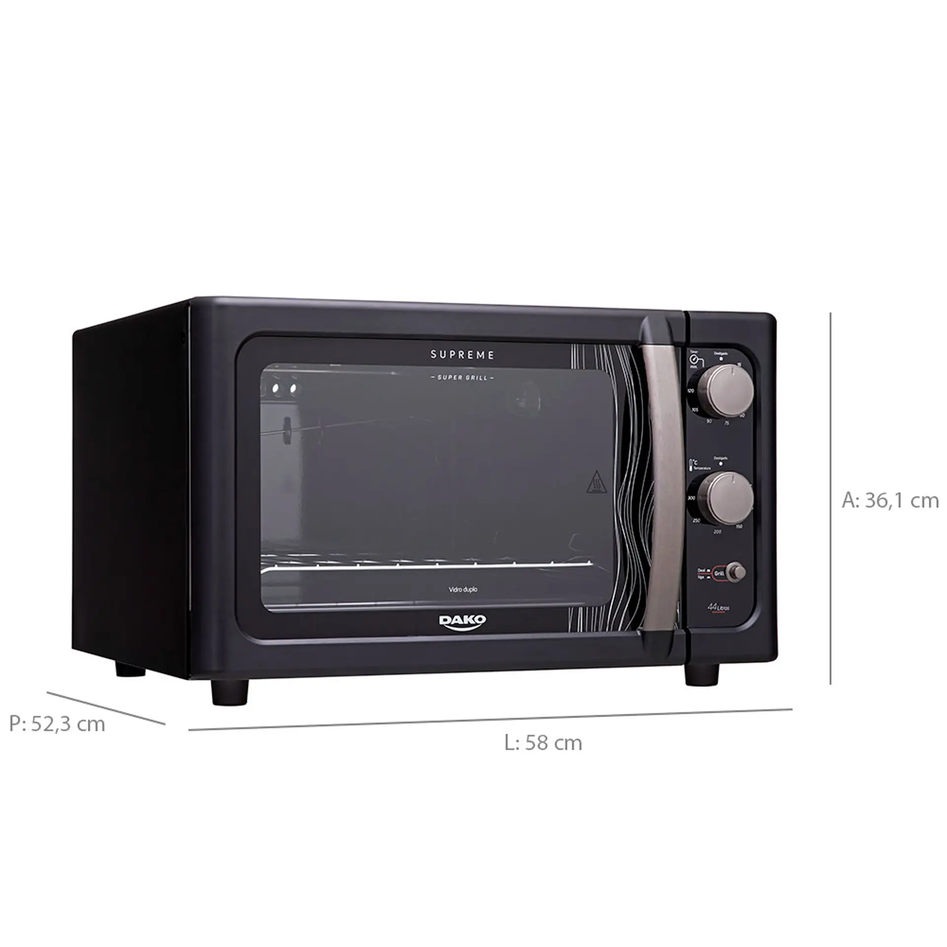 Forno Elétrico de Bancada 44L Dako Supreme Grill 1750W - Preto - 110 Volts