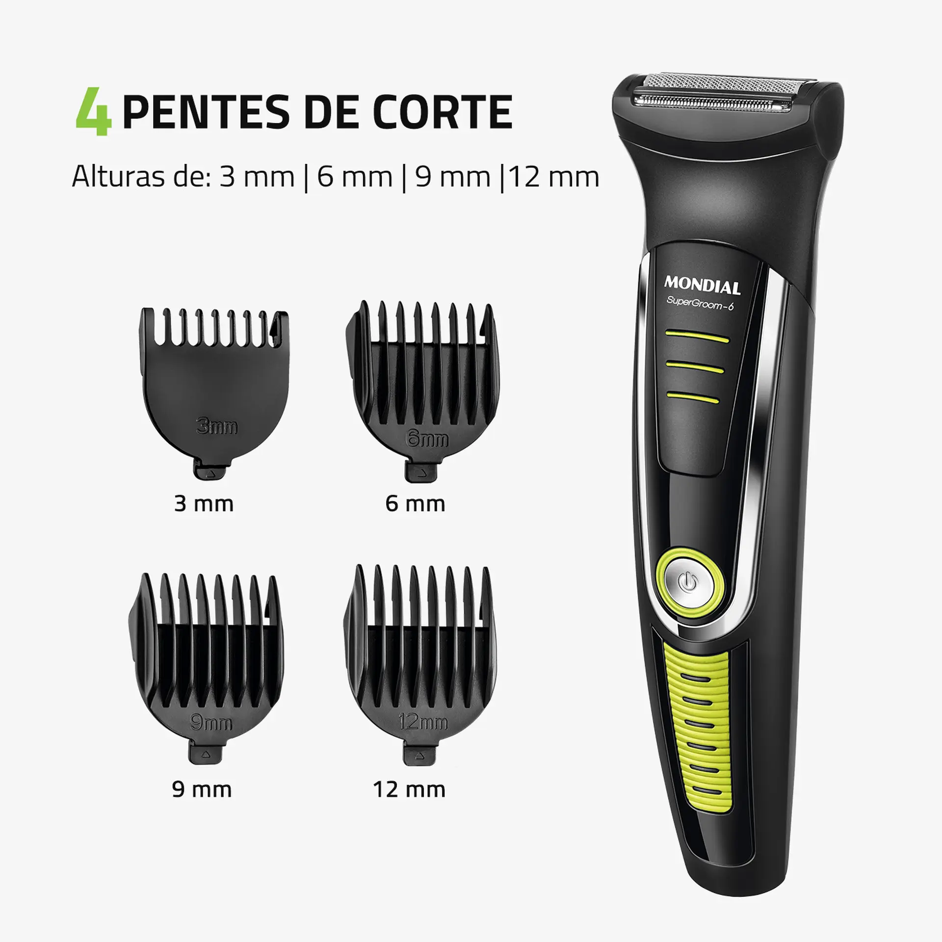 Aparador de Pelos Mondial Super Groom 6 4 Pentes 1 Velocidade 6W Sem Fio - Preto - Bivolt