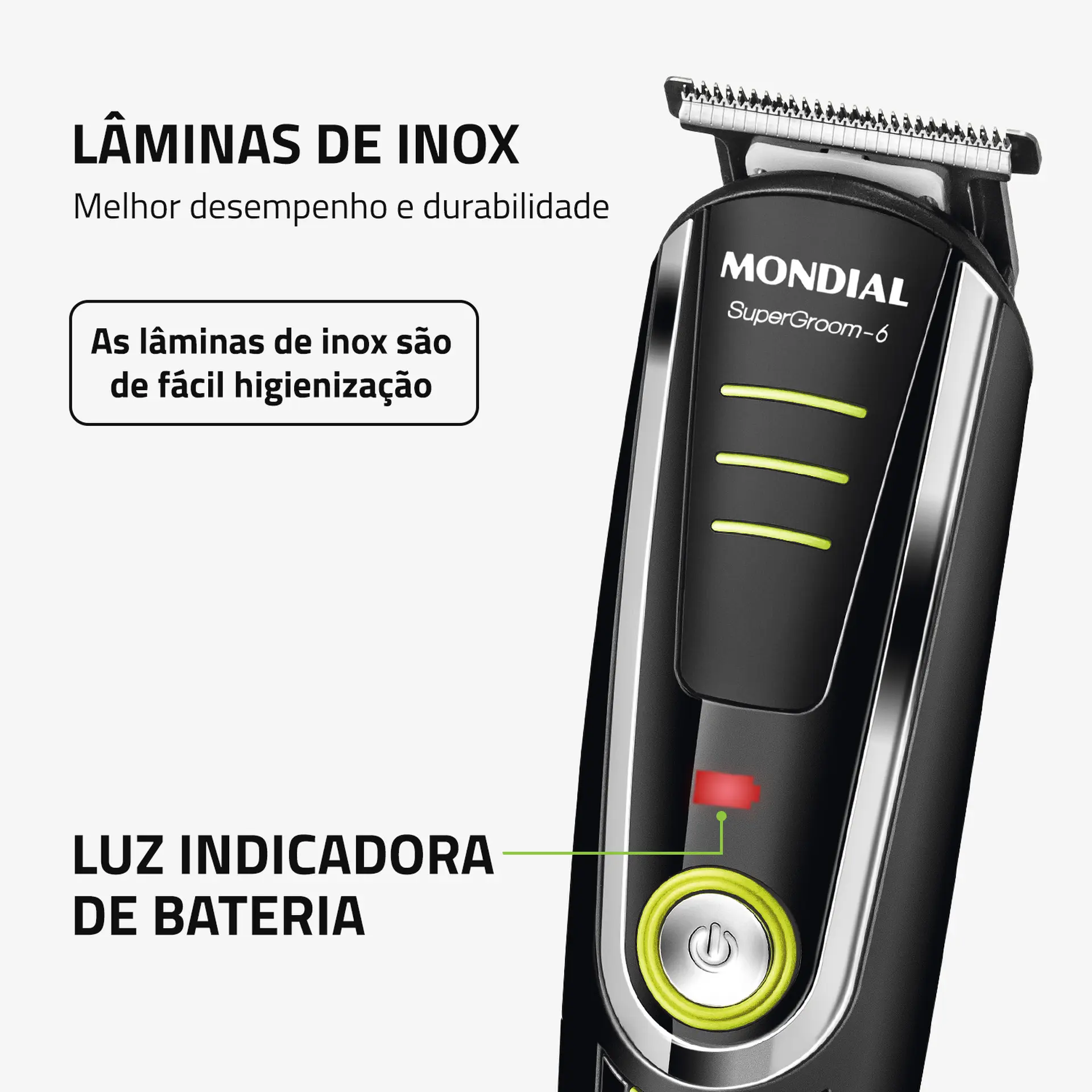 Aparador de Pelos Mondial Super Groom 6 4 Pentes 1 Velocidade 6W Sem Fio - Preto - Bivolt