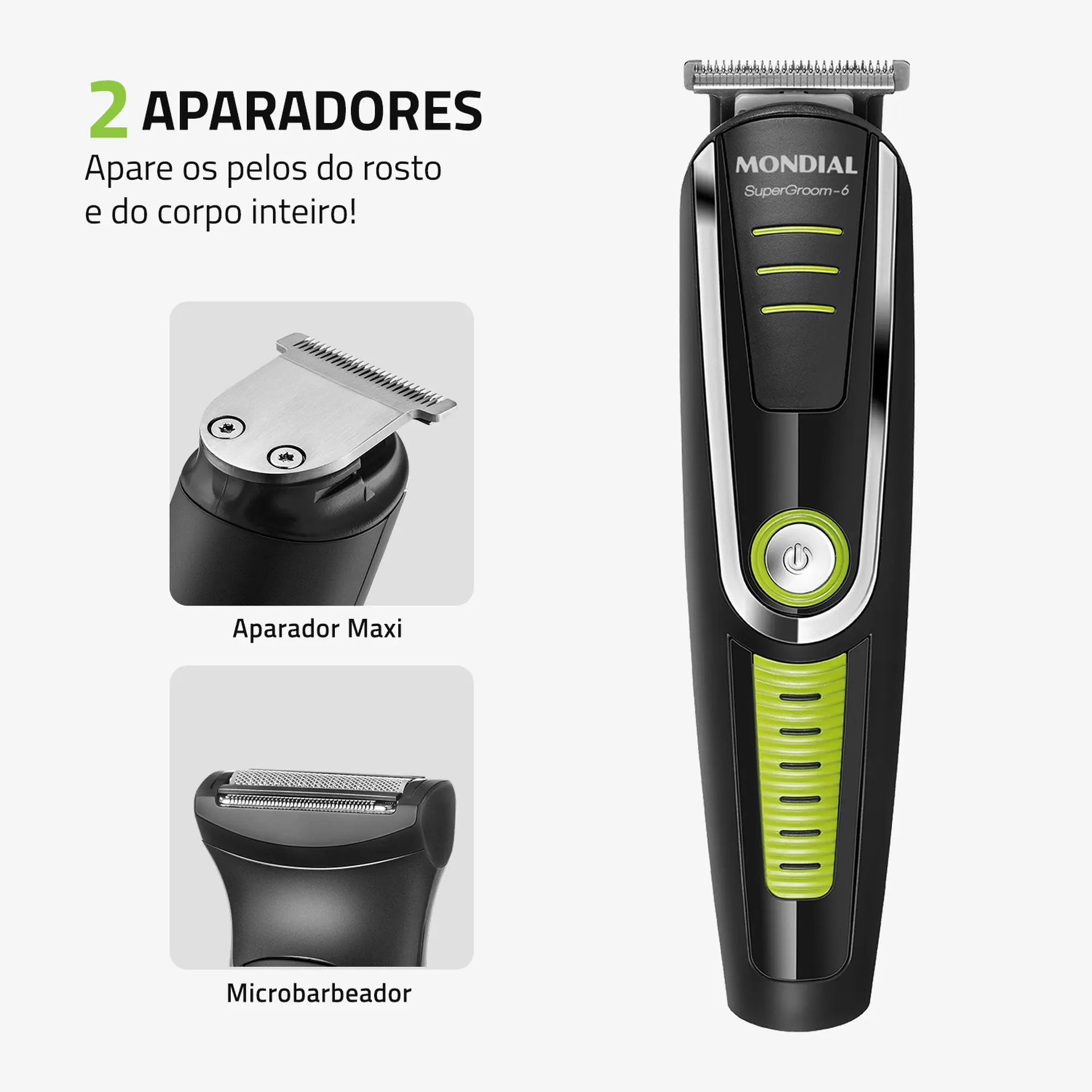 Aparador de Pelos Mondial Super Groom 6 4 Pentes 1 Velocidade 6W Sem Fio - Preto - Bivolt