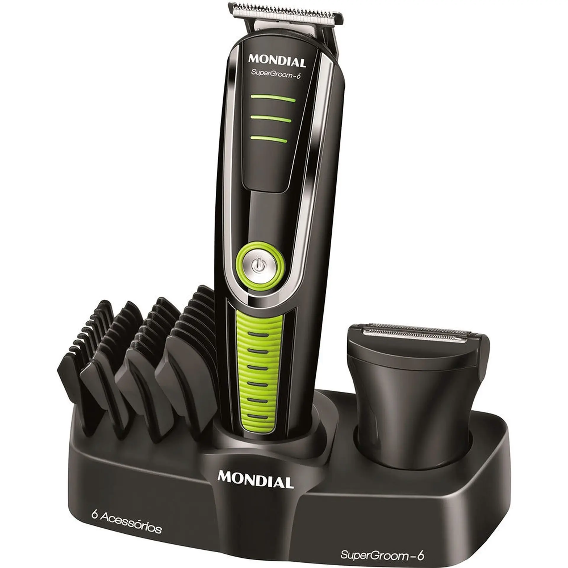 Aparador de Pelos Mondial Super Groom 6 4 Pentes 1 Velocidade 6W Sem Fio - Preto - Bivolt