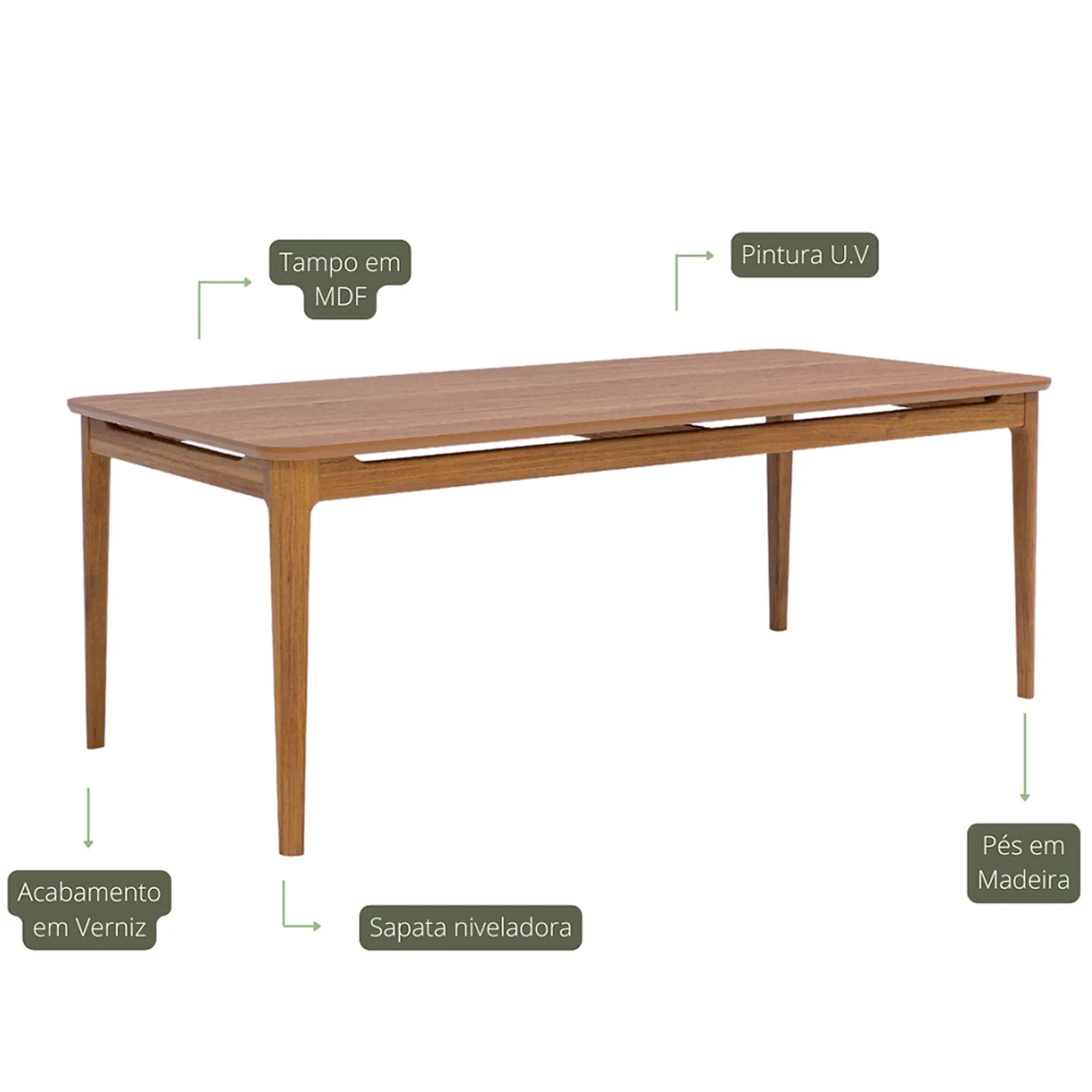 Conjunto de Mesa 8 Cadeiras Tampo MDF com Assento Estofado Baoba Cimol - Madeira/Cinanomo/Kaki