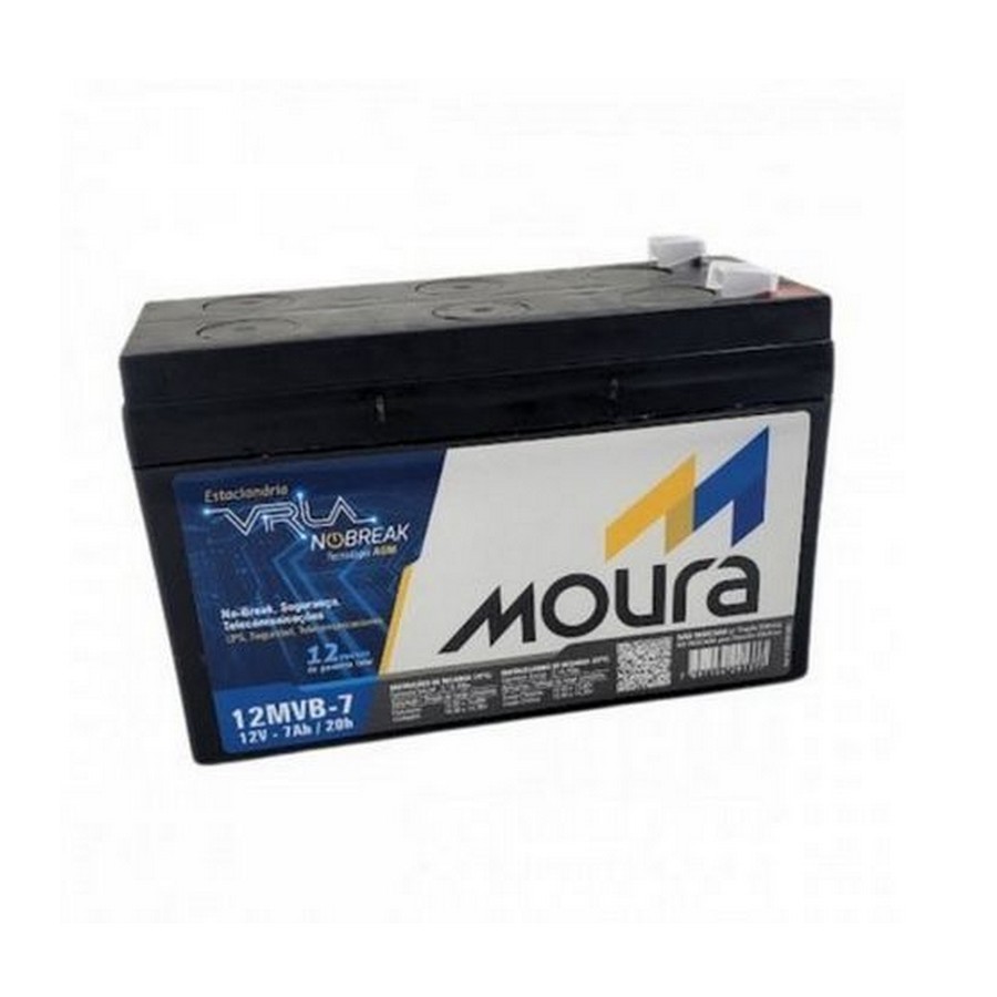 Bateria Selada para Alarmes e Nobreaks 7Ah 12V Moura 12MVA7 12MVB7