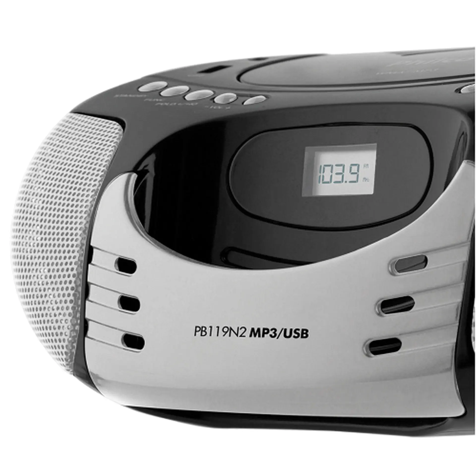 Rádio Portátil Philco PB119N2 FM 5W Entrada Auxiliar e USB - Preto/Prata