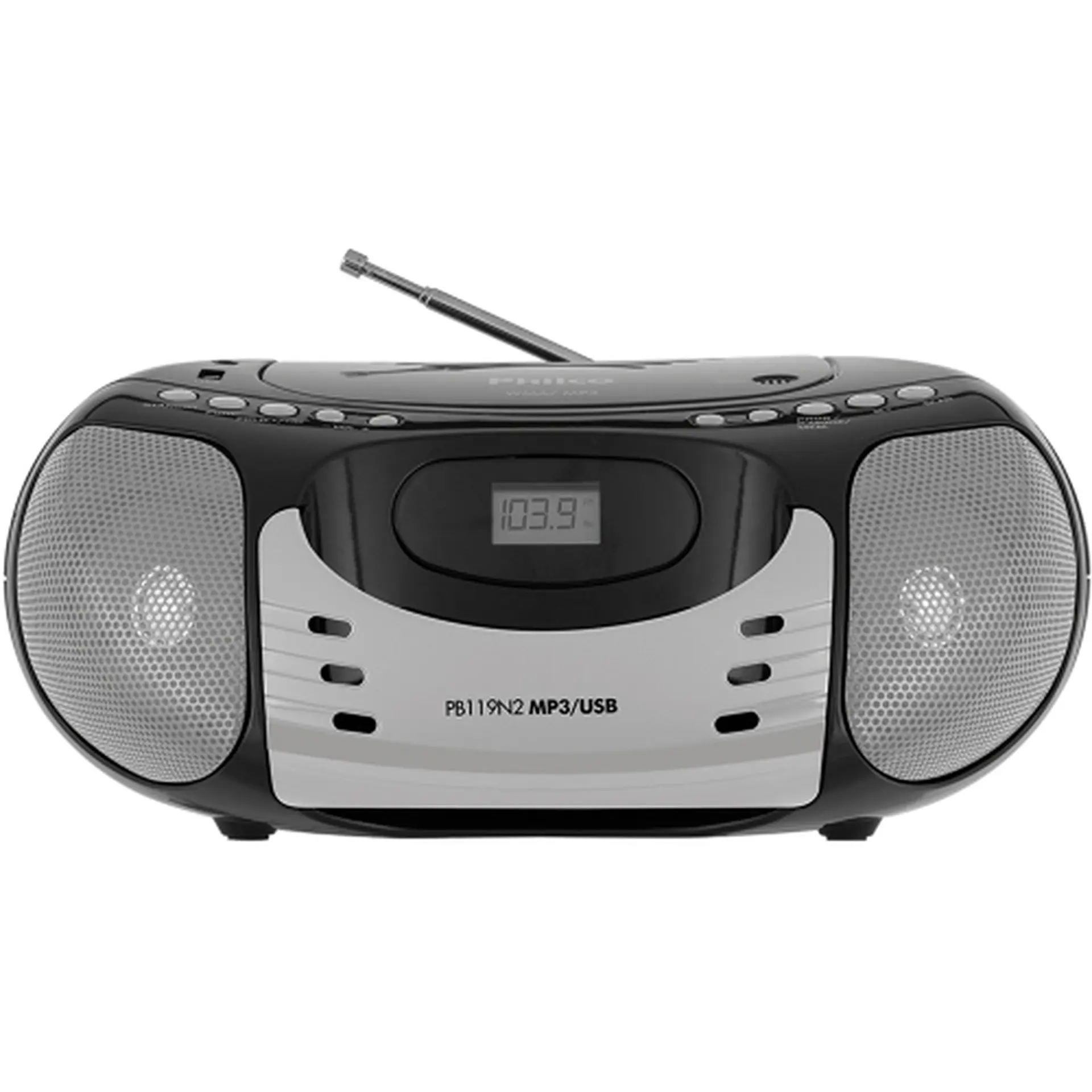 Rádio Portátil Philco PB119N2 FM 5W Entrada Auxiliar e USB - Preto/Prata
