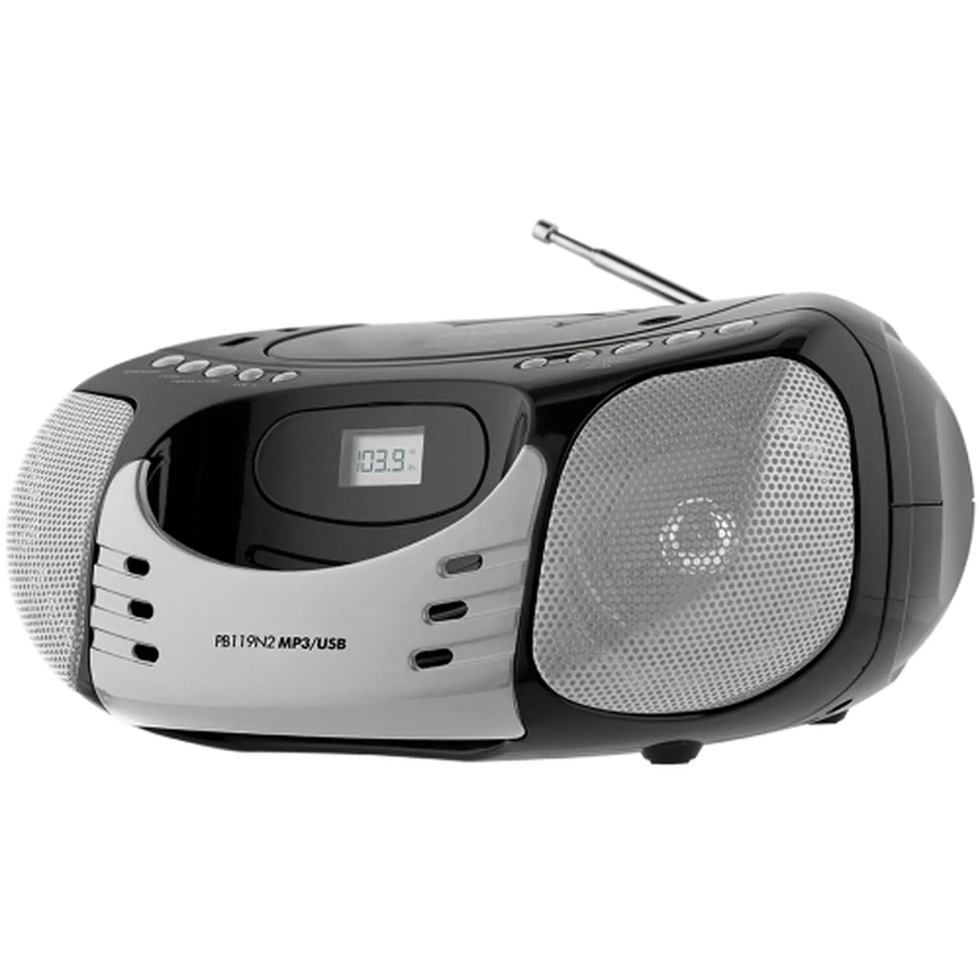 Rádio Portátil Philco PB119N2 FM 5W Entrada Auxiliar e USB - Preto/Prata