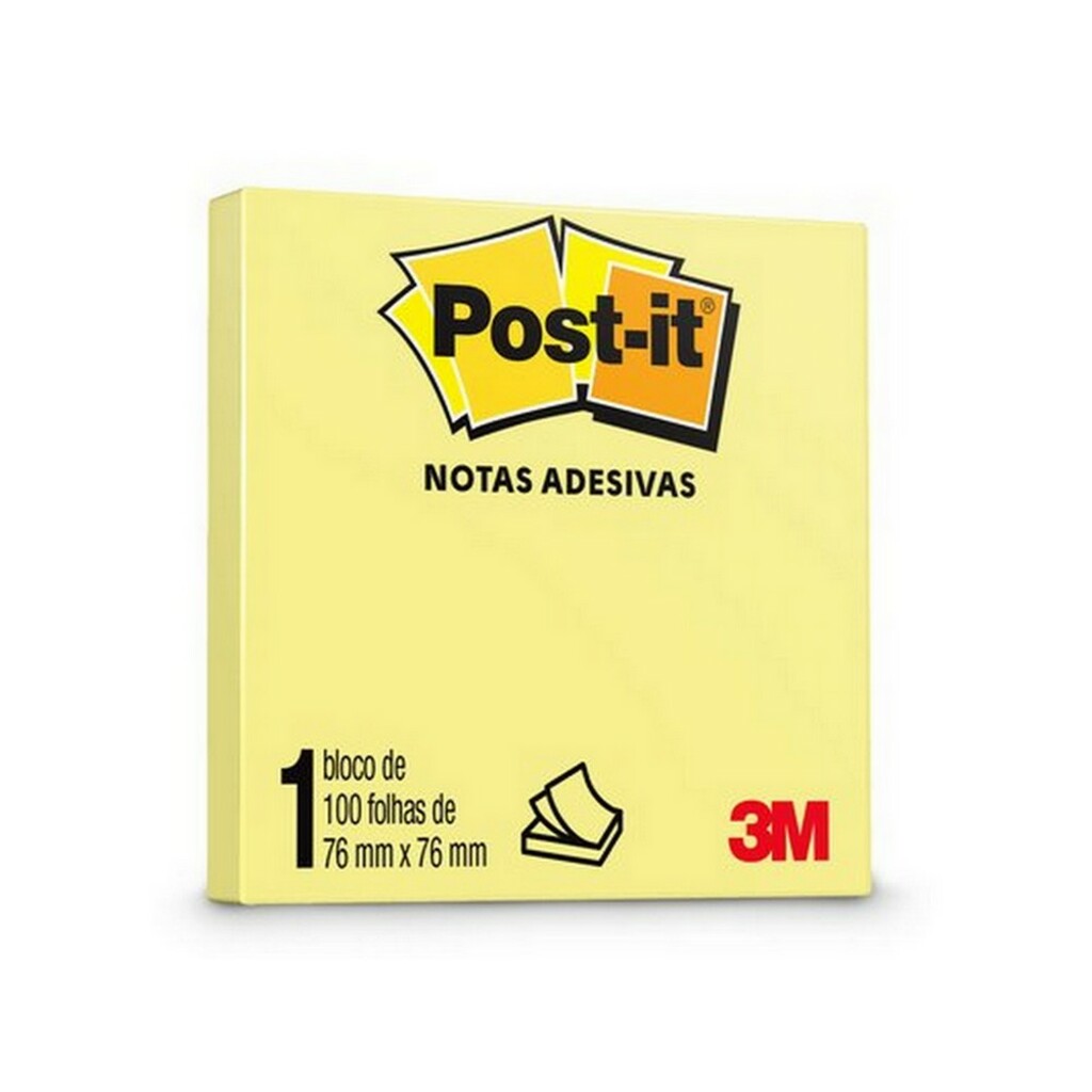 Bloco de Notas Adesivo 76x76mm com 1 Bloco de 100 Folhas Amarelo - Post-it - 3M - HB004088090