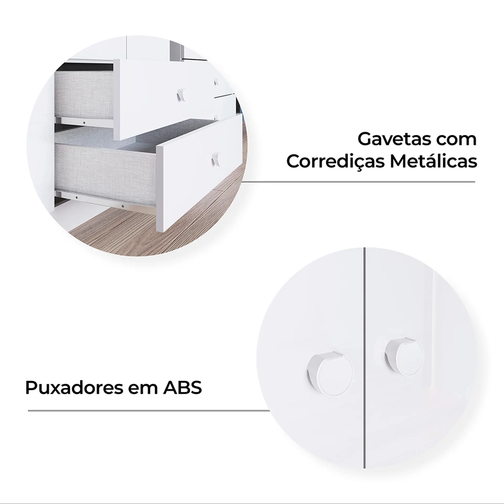 Cômoda Infantil 5 Gavetas MDP com Puxadores ABS Bala de Menta Henn - Branco
