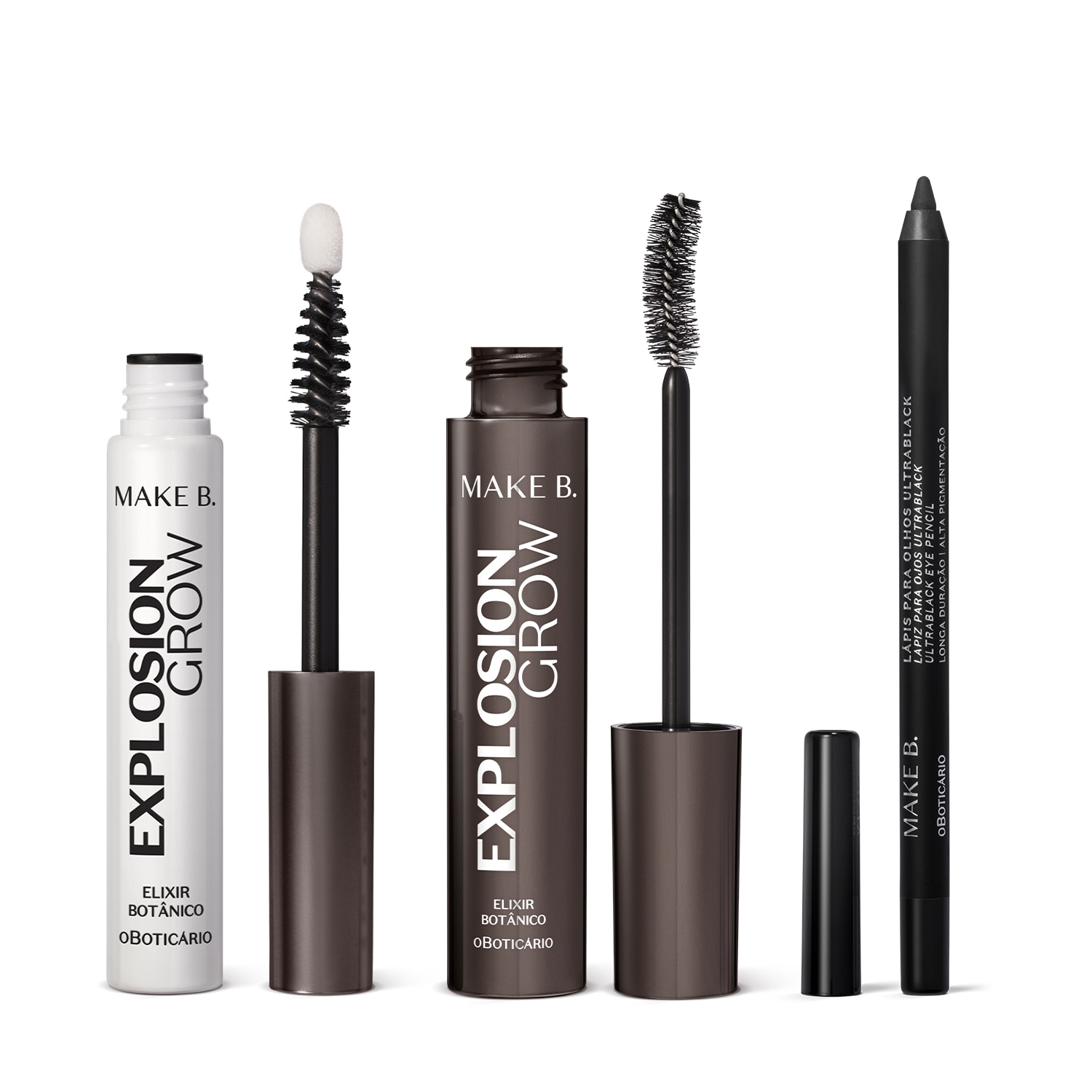 Combo Make B. Explosion Grow: Sérum para Cílios e Sobrancelhas 5g + Lápis Para Olhos 1,2g + Máscara de Cílios 10g