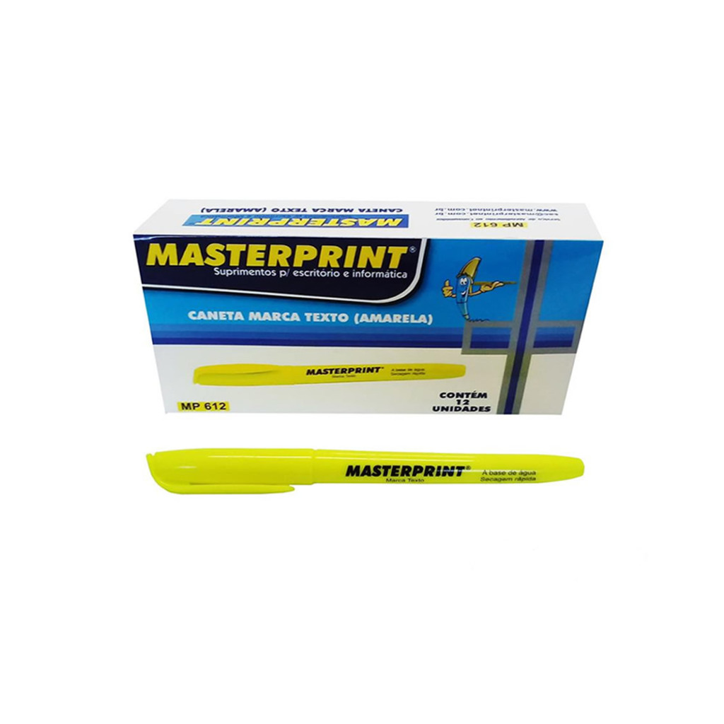 Caneta Marca Texto Amarelo Caixa com 12 Unidades - Masterprint - MP612 /309020001