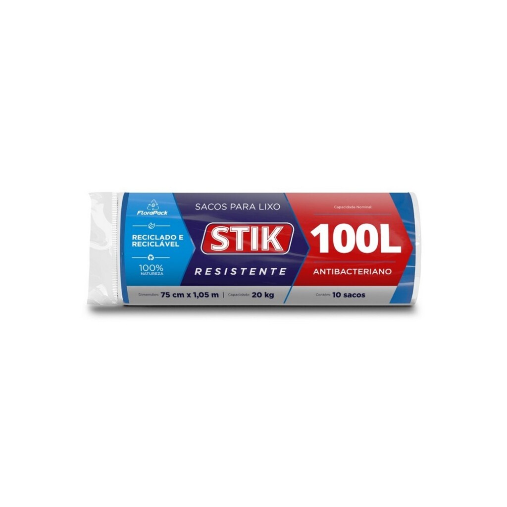 Saco de Lixo Azul 100 Litros 75x105cm Stik - 10121048 - Pacote com 10 Unidades