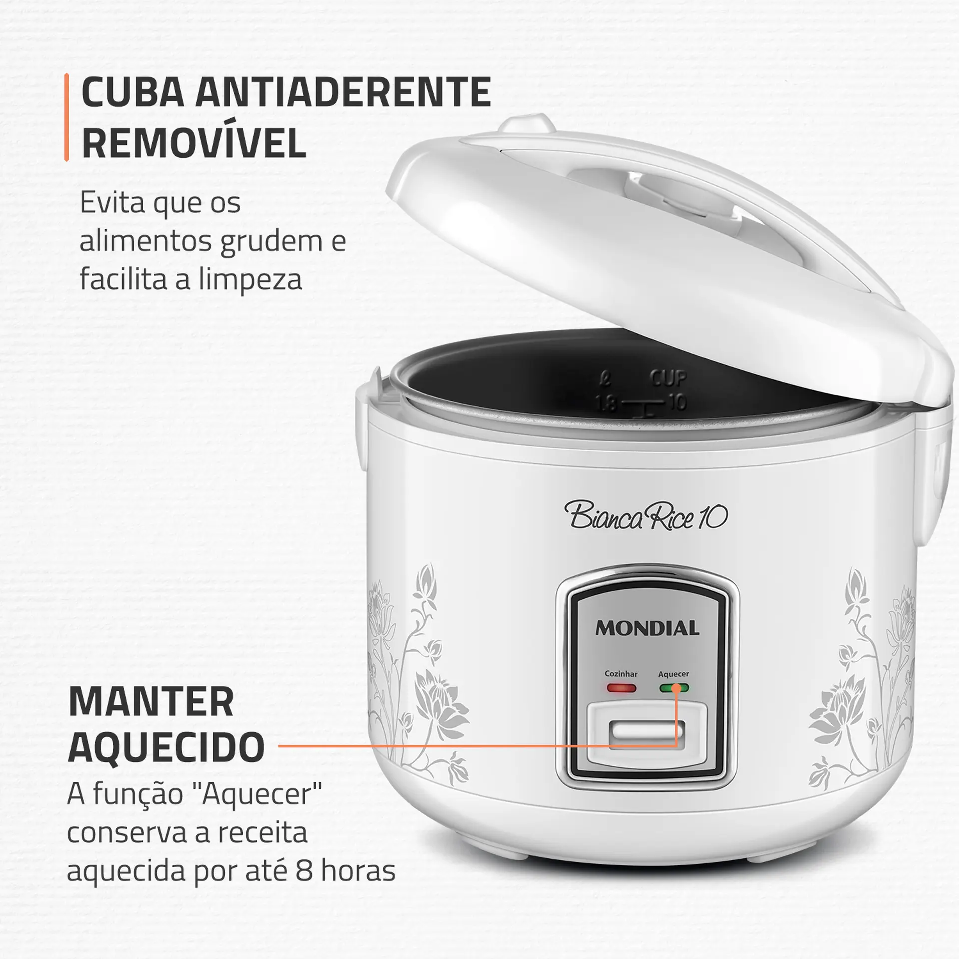 Panela Elétrica de Arroz Mondial Bianca Rice 10 2L 10 Xícaras PE-10 - Branco - 110 Volts