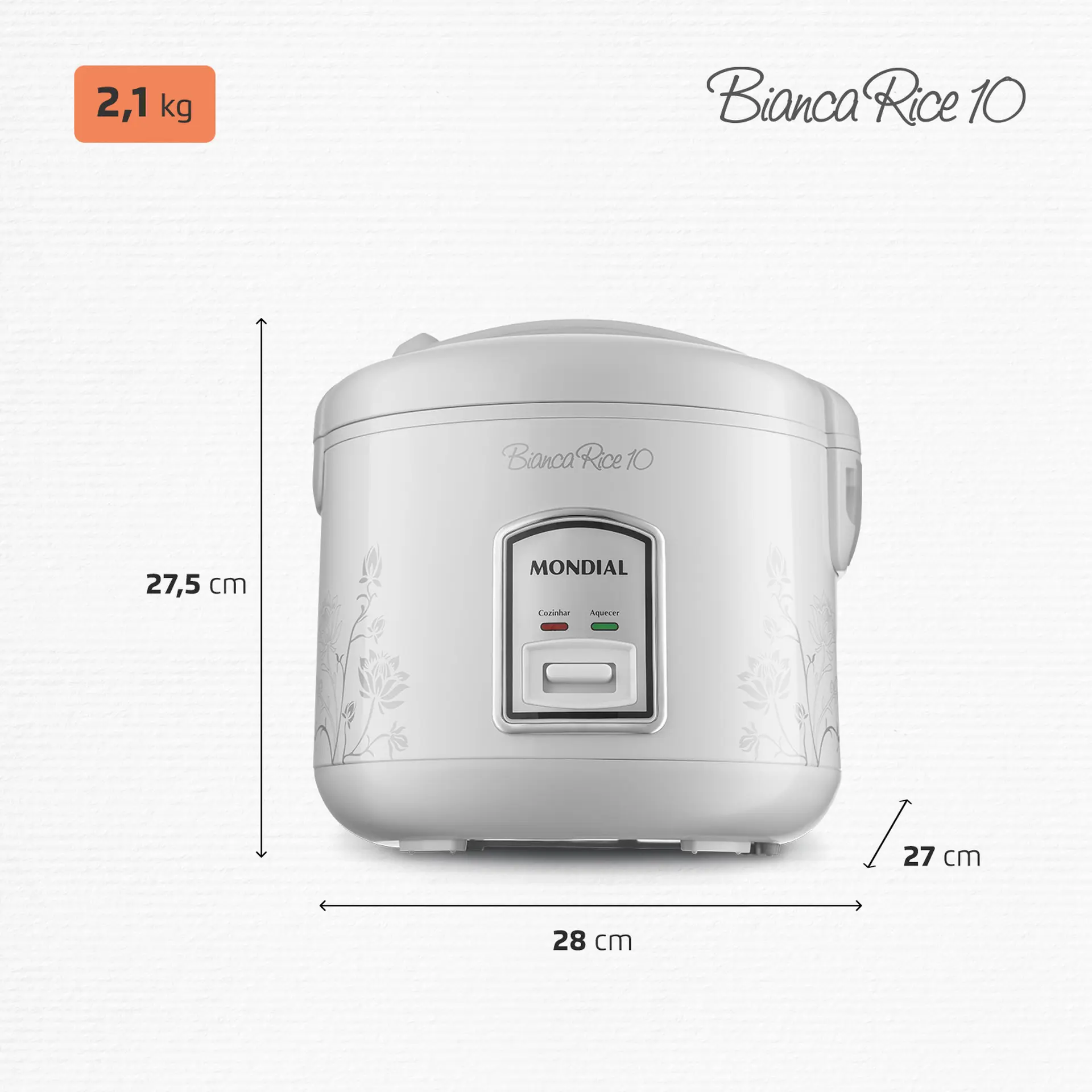 Panela Elétrica de Arroz Mondial Bianca Rice 10 2L 10 Xícaras PE-10 - Branco - 110 Volts
