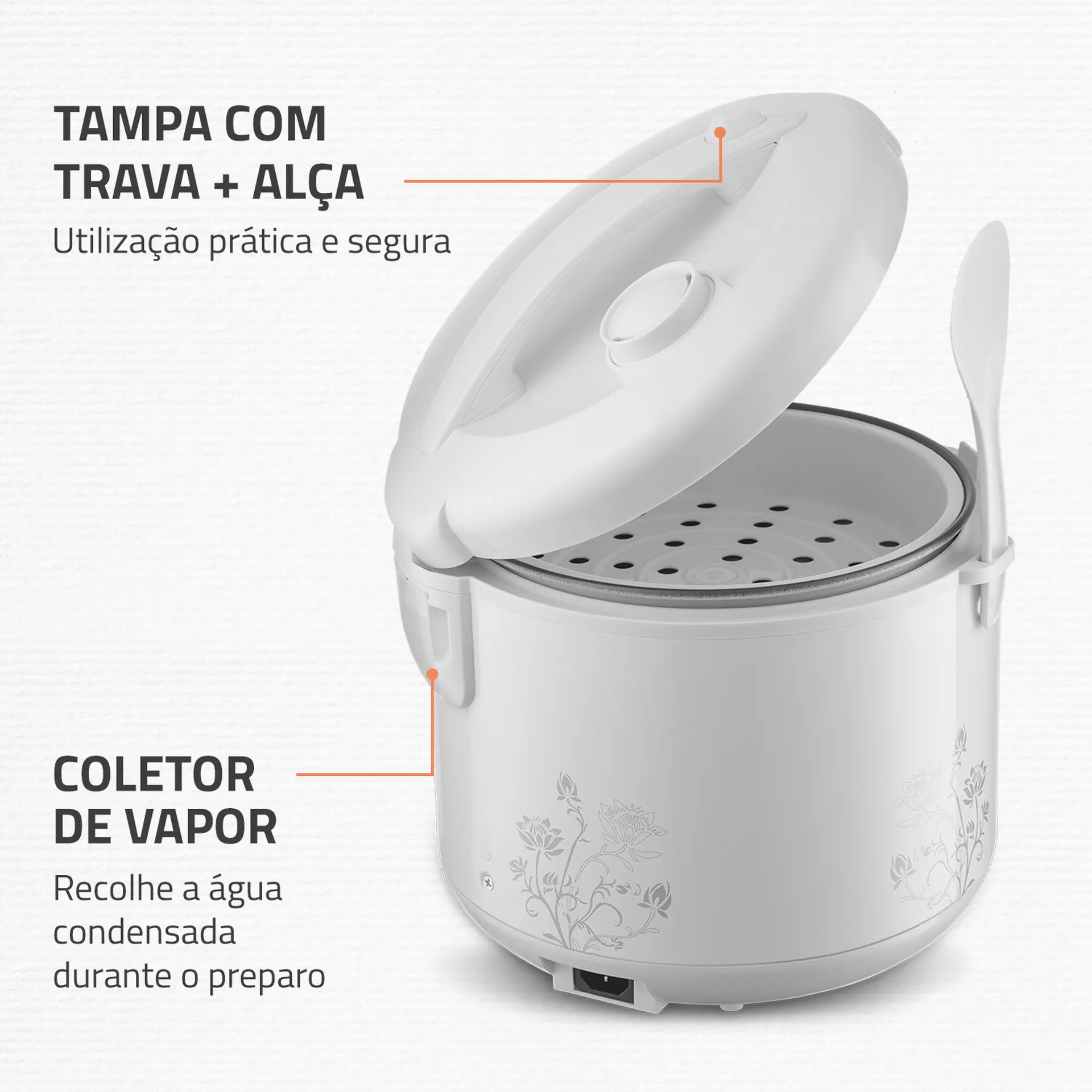 Panela Elétrica de Arroz Mondial Bianca Rice 10 2L 10 Xícaras PE-10 - Branco - 110 Volts