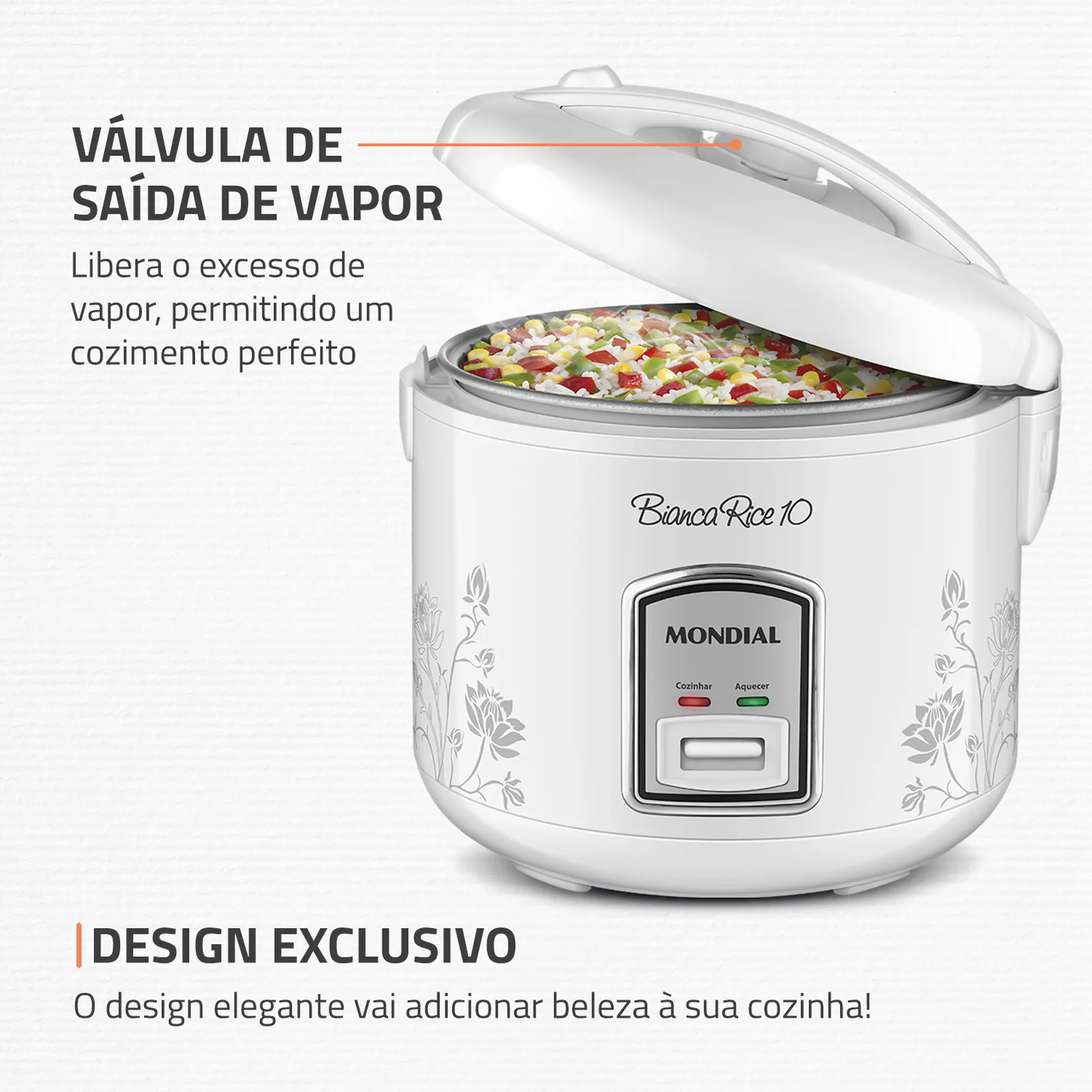 Panela Elétrica de Arroz Mondial Bianca Rice 10 2L 10 Xícaras PE-10 - Branco - 110 Volts