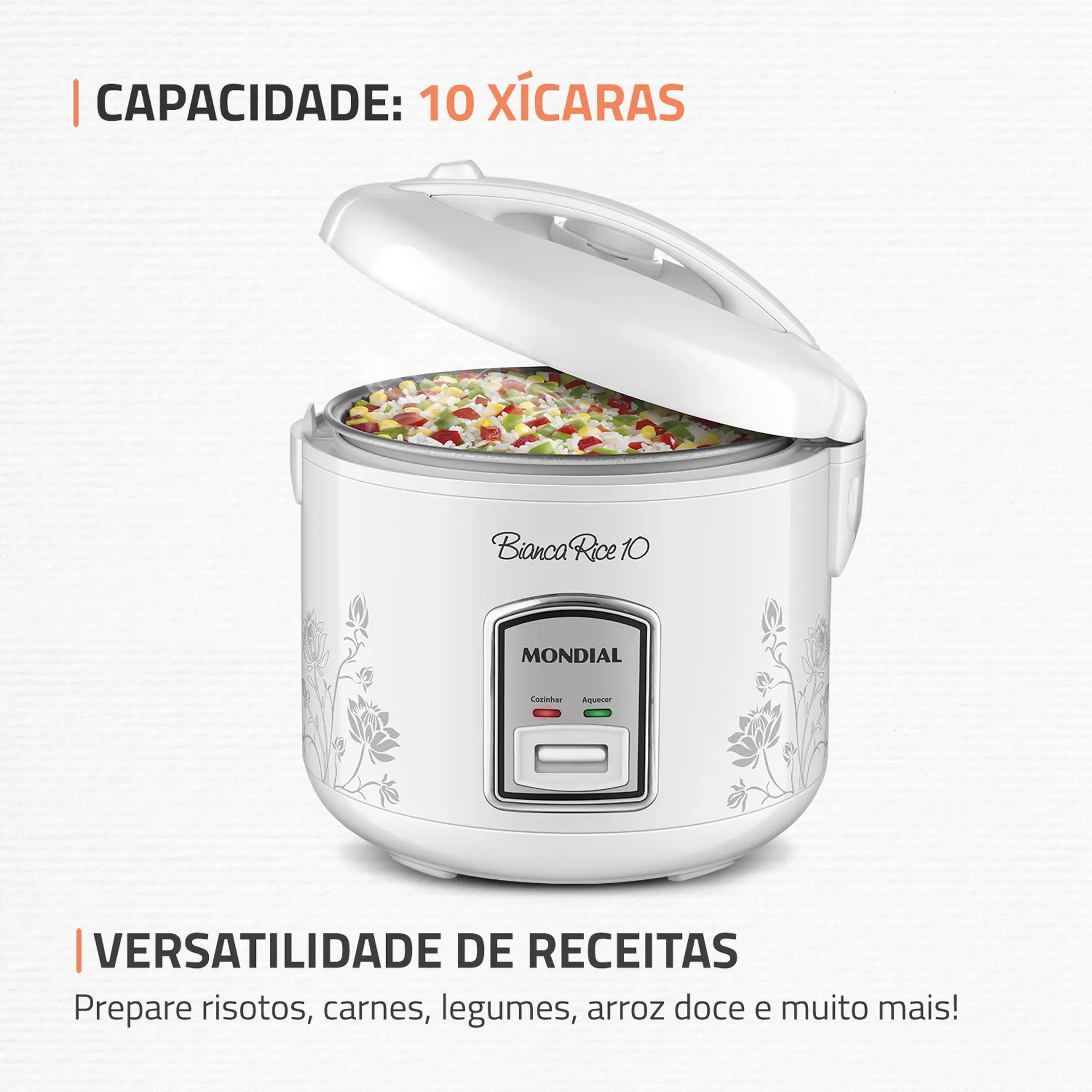 Panela Elétrica de Arroz Mondial Bianca Rice 10 2L 10 Xícaras PE-10 - Branco - 110 Volts