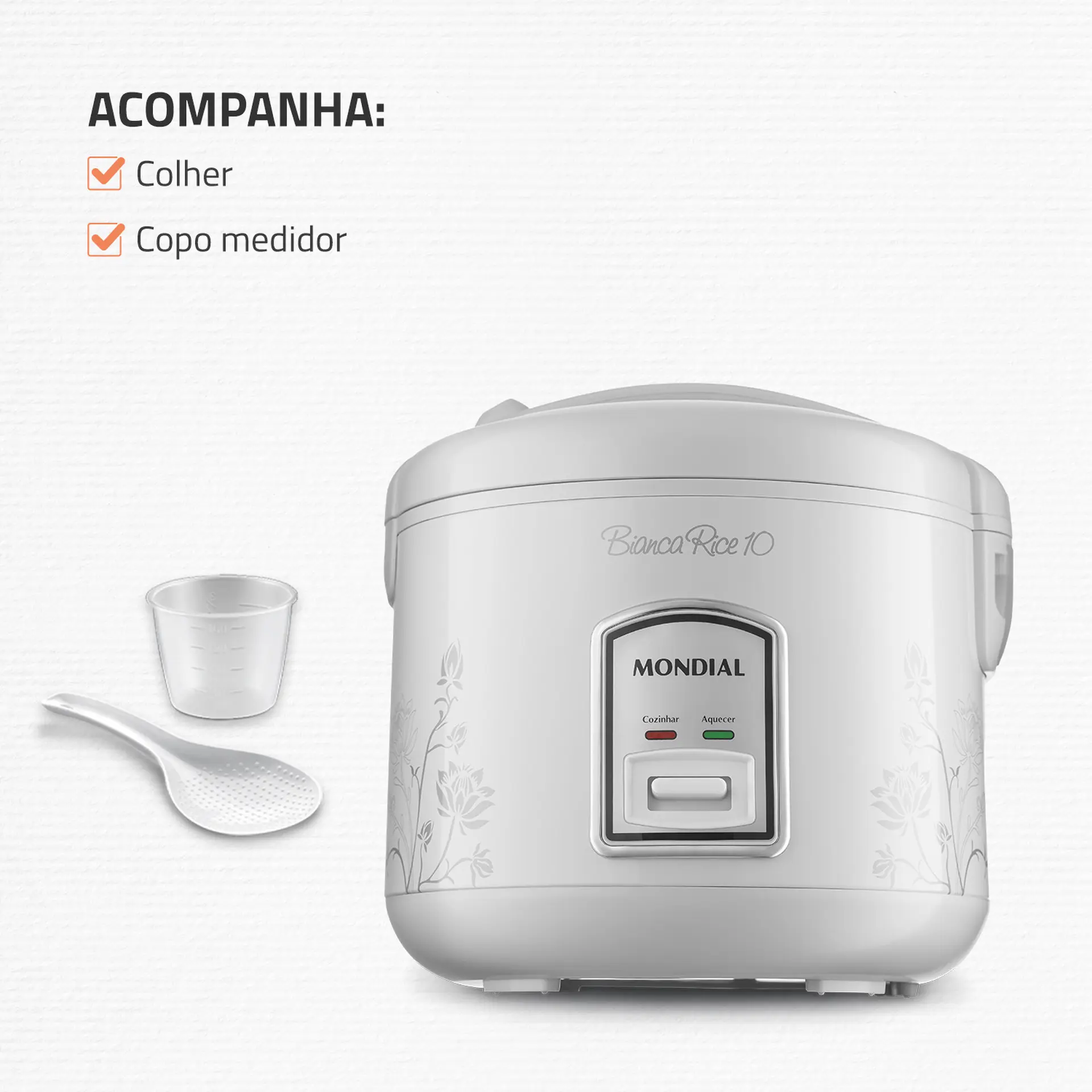 Panela Elétrica de Arroz Mondial Bianca Rice 10 2L 10 Xícaras PE-10 - Branco - 110 Volts