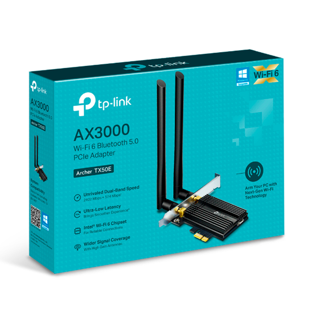 Placa PCI-Express Wireless AX3000 2 Antenas Dual Band Wi-Fi 6 e Bluetooth 5.0 TP-Link - ARCHER TX50E