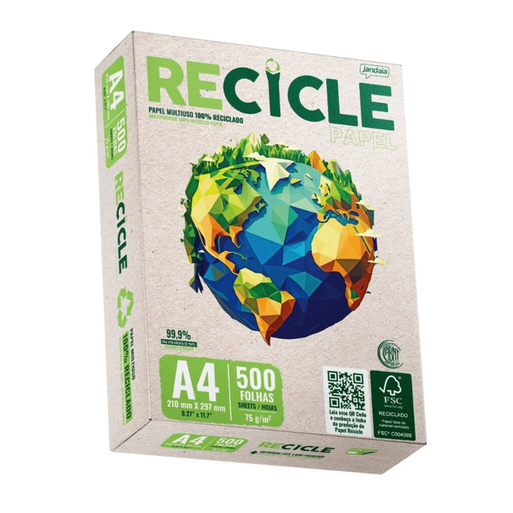 Papel A4 Reciclado Jandaia 75g Resma 500 Folhas 03056