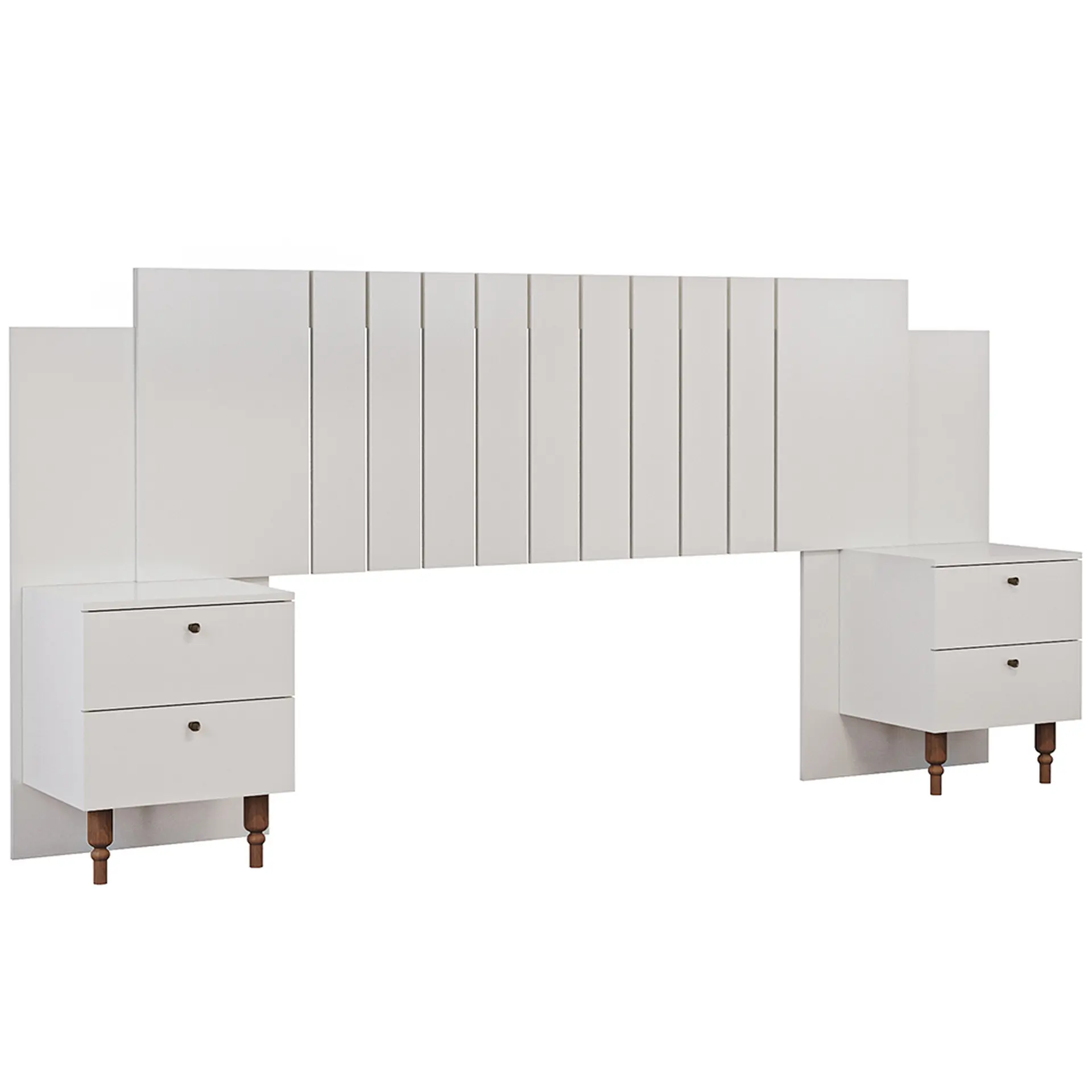 Cabeceira Casal Extensível até 160cm MDF com Mesa de Cabeceira Gênova Panan - Off White