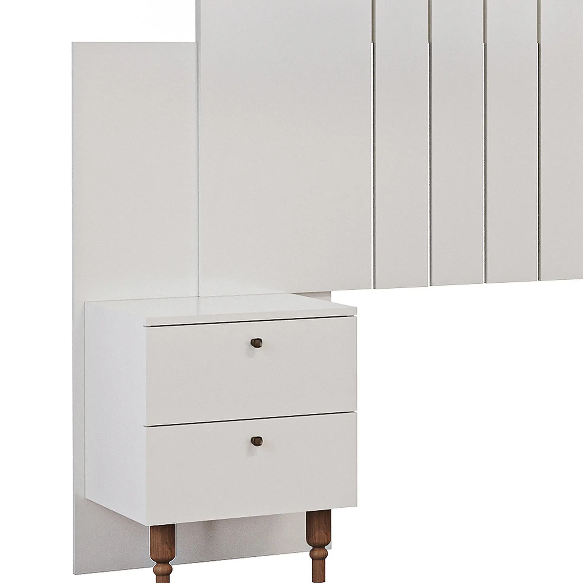 Cabeceira Casal Extensível até 160cm MDF com Mesa de Cabeceira Gênova Panan - Off White