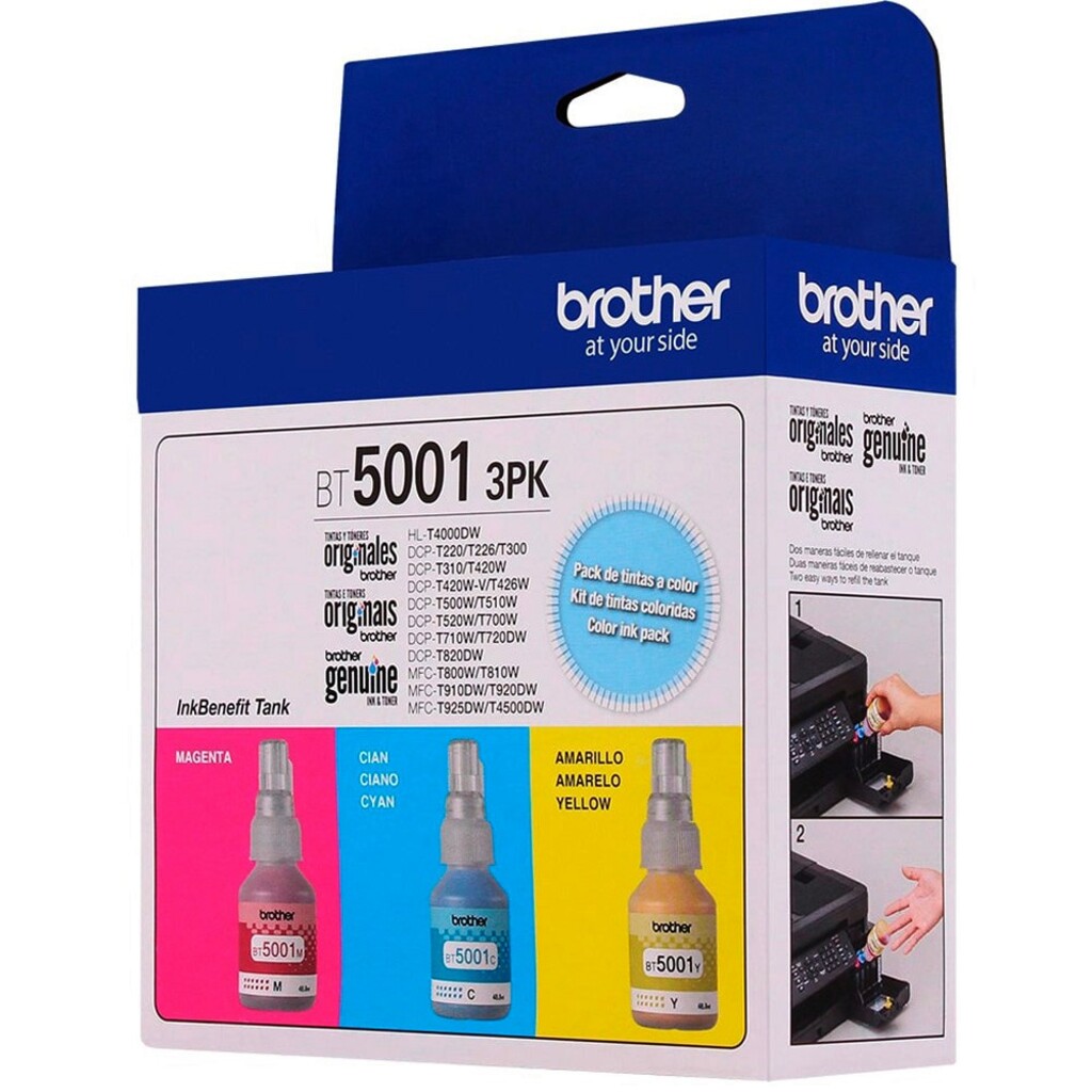 Tinta para Cartucho Brother Original - BT50013PK Kit 3 Cores - 7.500 Páginas para T420W, T510W, T520W, T710W, T720DW, T820DW, T910DW, T4000DW