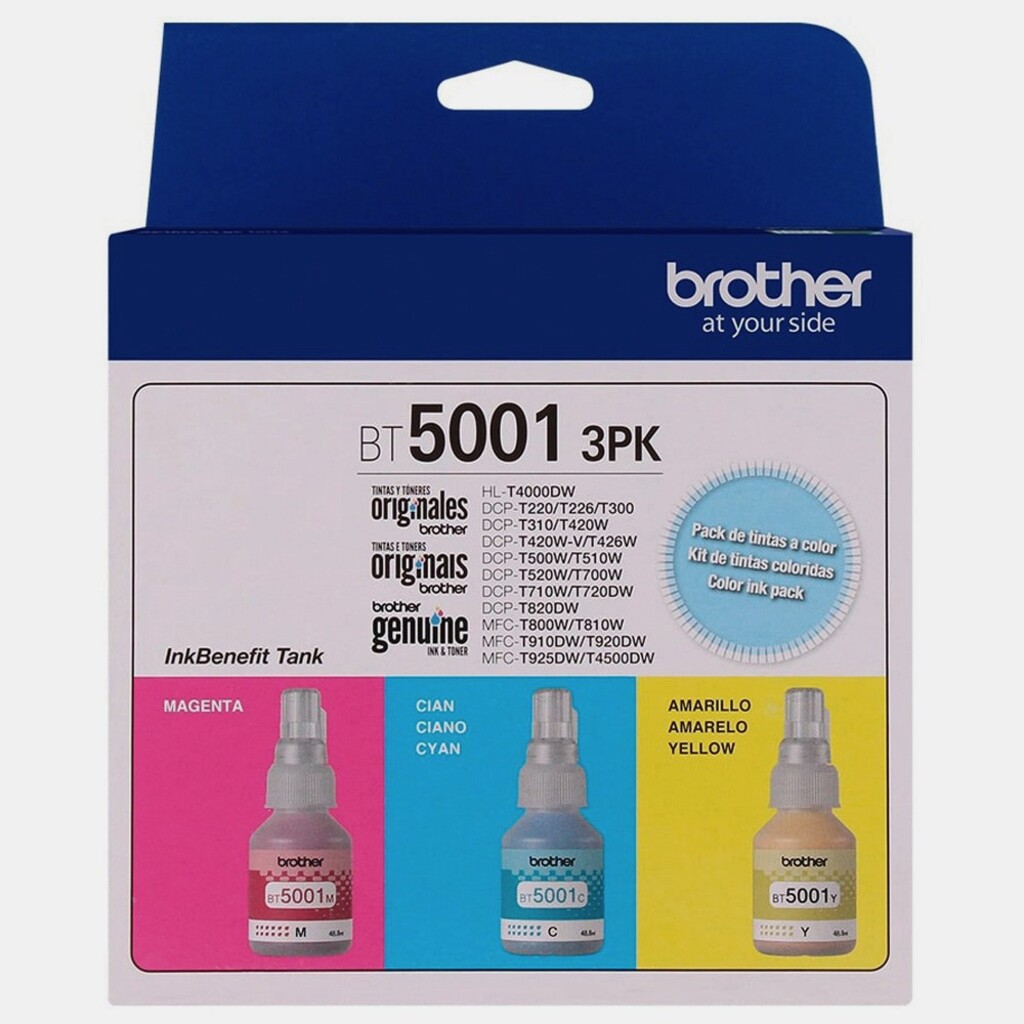Tinta para Cartucho Brother Original - BT50013PK Kit 3 Cores - 7.500 Páginas para T420W, T510W, T520W, T710W, T720DW, T820DW, T910DW, T4000DW