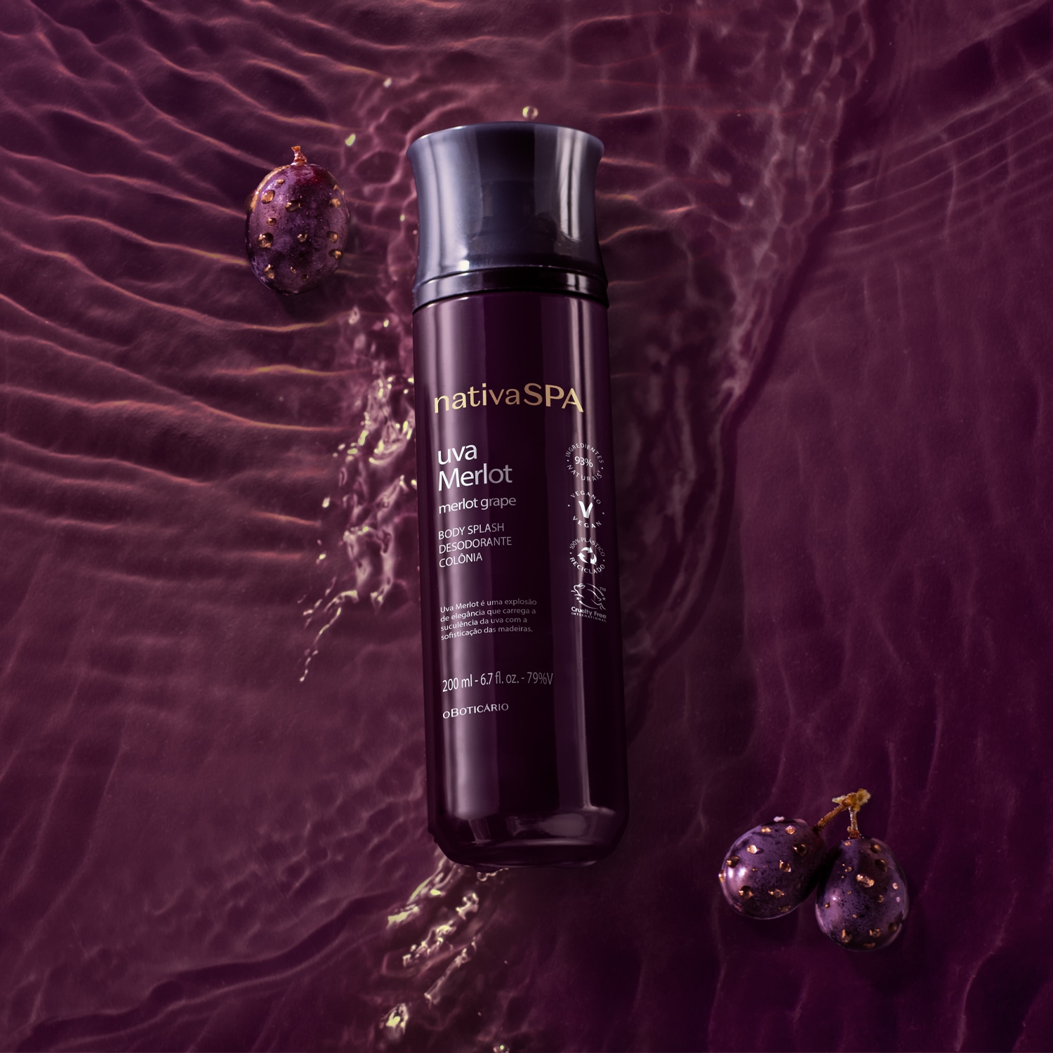Body Splash Desodorante Colônia Nativa Spa Uva Merlot 200ml