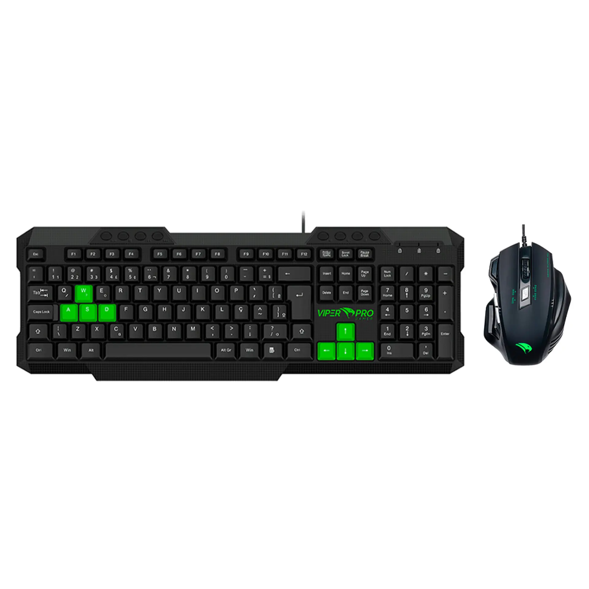 Kit Teclado e Mouse Gamer Viper Pro Python USB ABNT2 5 Botões - Preto/Verde - Bivolt