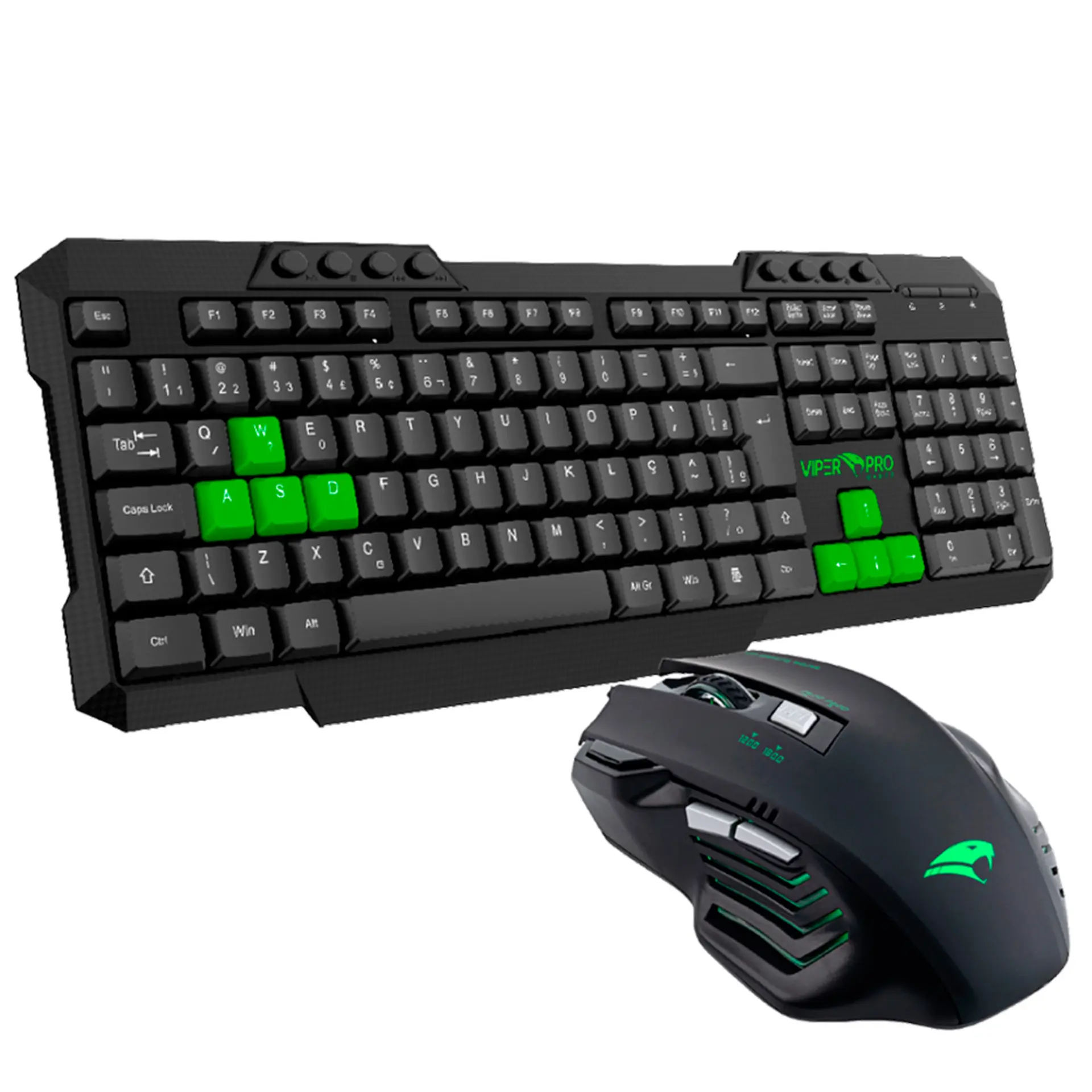 Kit Teclado e Mouse Gamer Viper Pro Python USB ABNT2 5 Botões - Preto/Verde - Bivolt