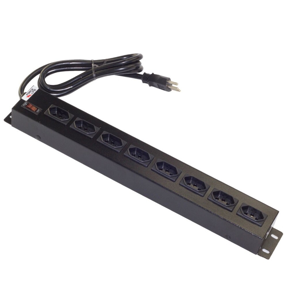 Régua para Rack com 8 Tomadas 20A 2P+T - Padrão 19 Polegadas - Cabo 1,5 metros - Com Disjuntor - Force Line - 0090800001