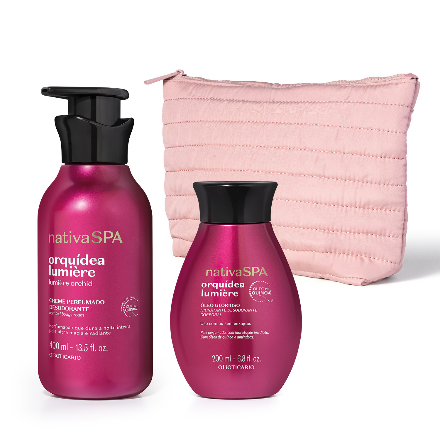 Combo Nativa SPA Orquídea Lumière: Creme Perfumado Desodorante 400ml + Óleo Hidratante Desodorante Corporal Glorioso 200ml+ Nécessaire Premium