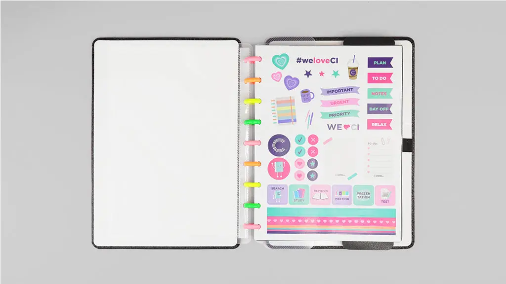 Caderno Inteligente Lets Glitter Neon Black Grande 60 Folhas com Pauta e 20 Folhas Lisas