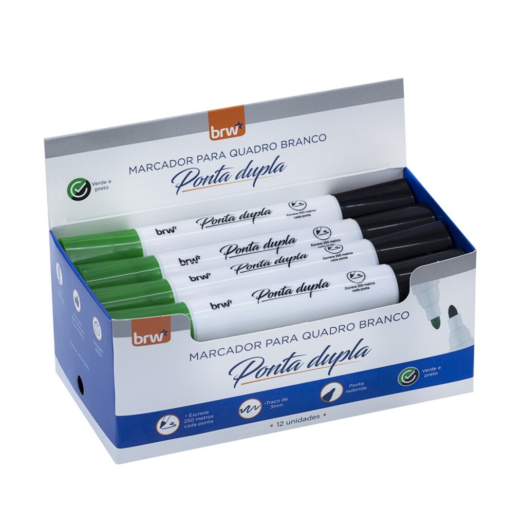Caneta Quadro Branco 5mm Caixa com 12 Unidades Verde e Preto - BRW - CA3021