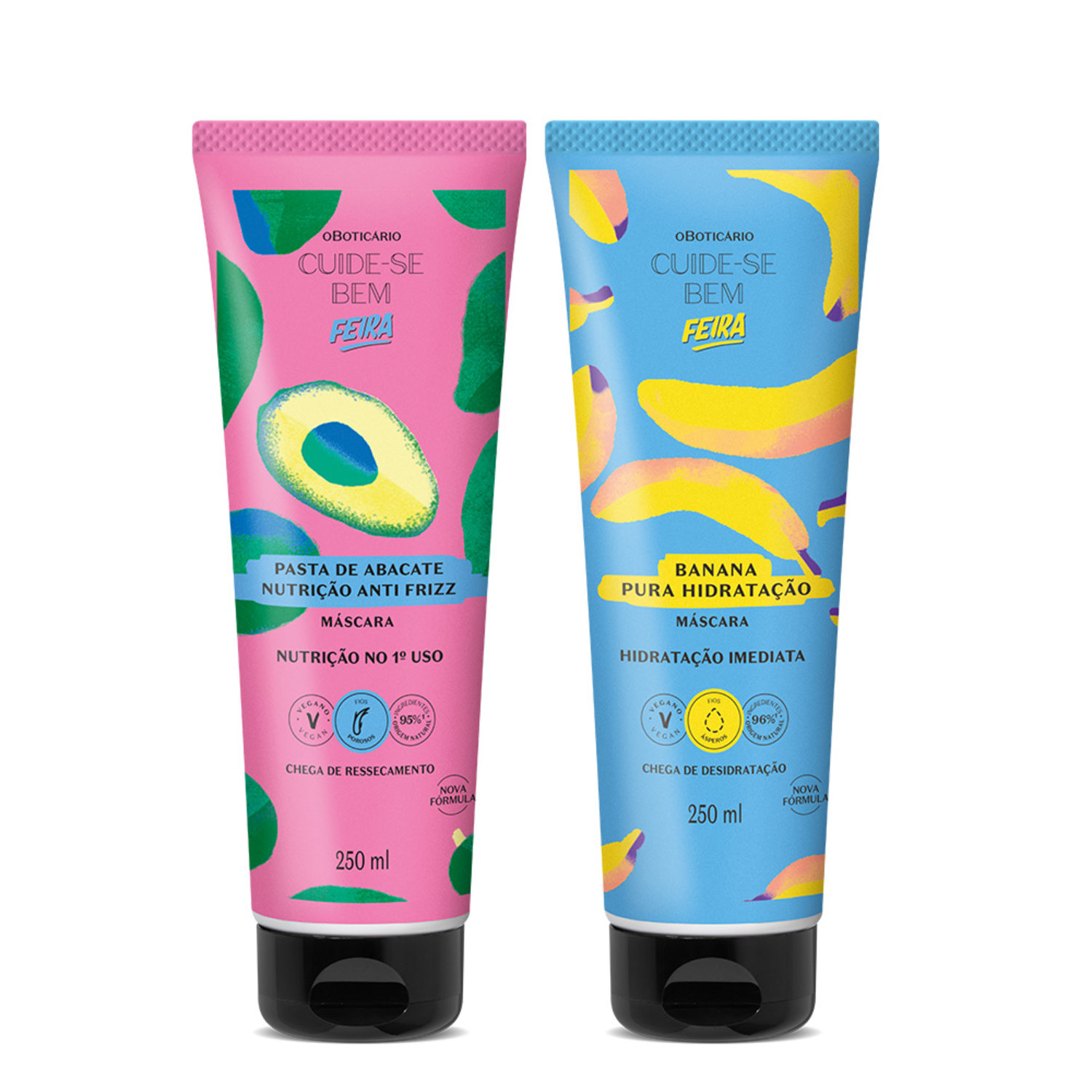 Combo Máscara Capilar Cuide-se Bem Feira: Pasta de Abacate 250ml + Banana 250ml