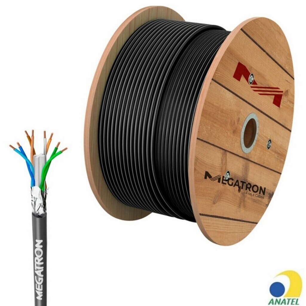 Cabo de Rede Blindado 23AWG Megatron Cat.6 4 Pares Preto 2735 Rolo com 500 Metros - 100% Cobre Homologado ANATEL