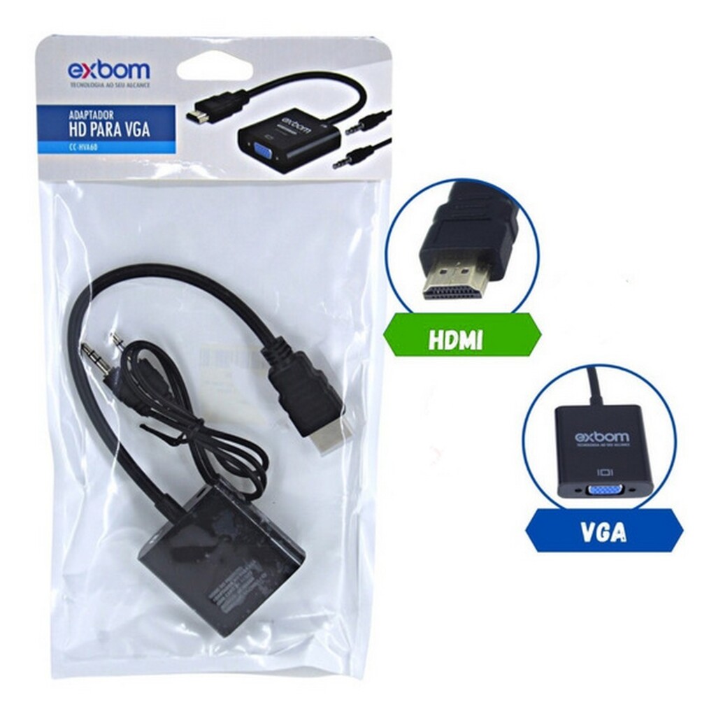 Conversor HDMI Macho para VGA Fêmea + Áudio 20cm Exbom - CC-HVA60 - 3140