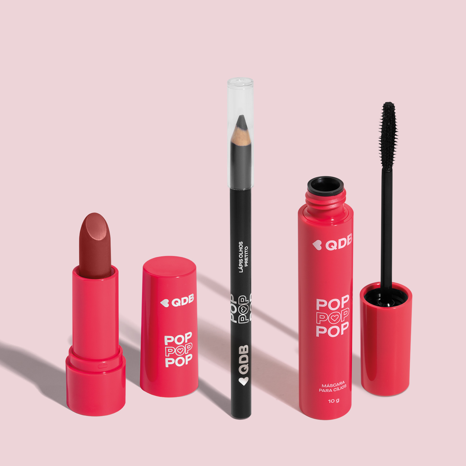 Combo POP Quem Disse, Berenice?: Máscara Para Cílios 10g + Lápis Preto Para Olhos 1,1g+ Batom Marrom Nude Avelã 3,6g