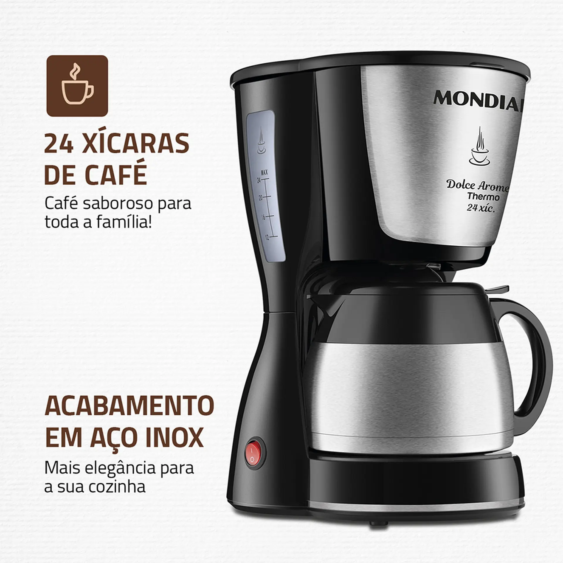 Cafeteira Mondial Dolce Aroma Thermo 24 Xícaras Filtro Permanente - Preto - 110 Volts