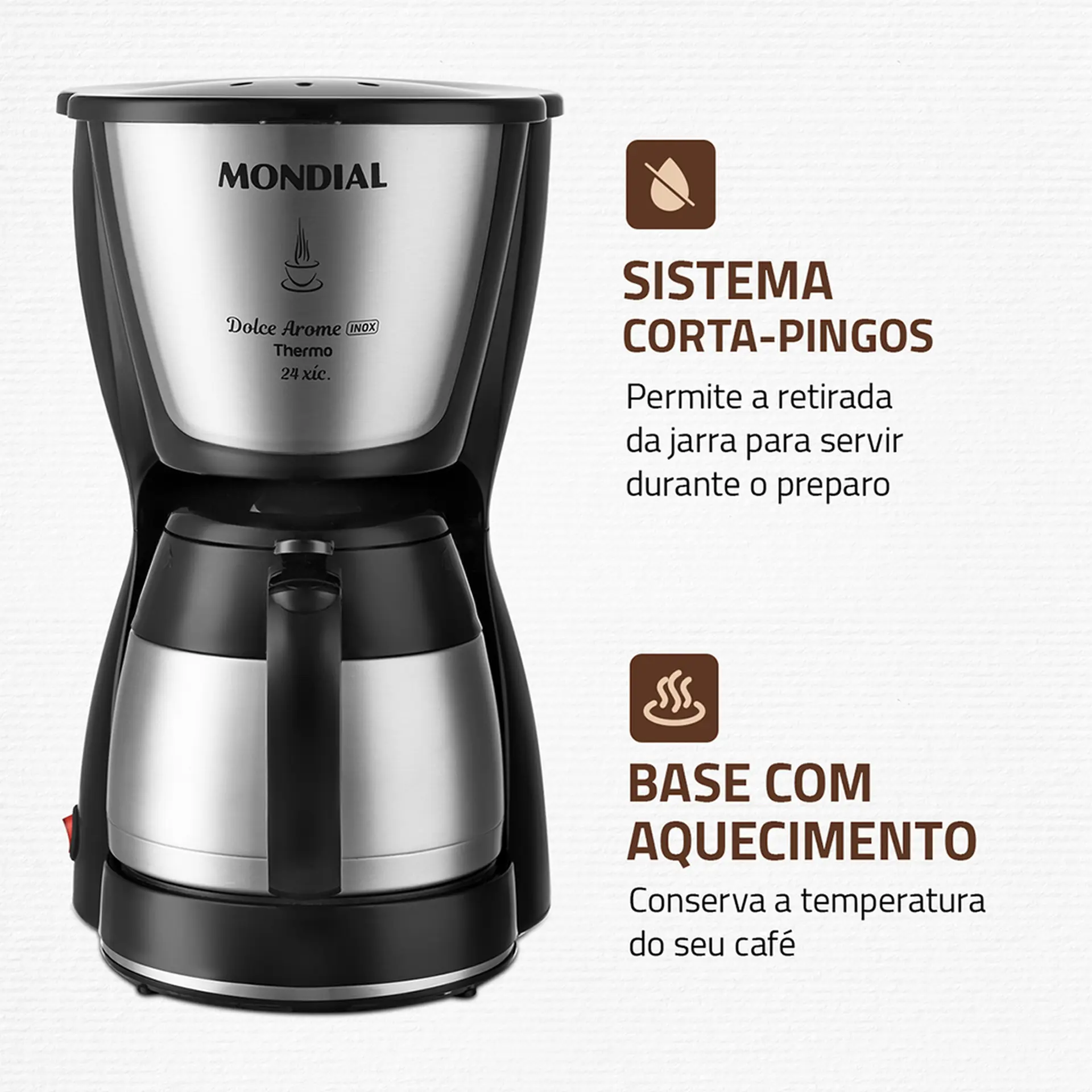 Cafeteira Mondial Dolce Aroma Thermo 24 Xícaras Filtro Permanente - Preto - 110 Volts