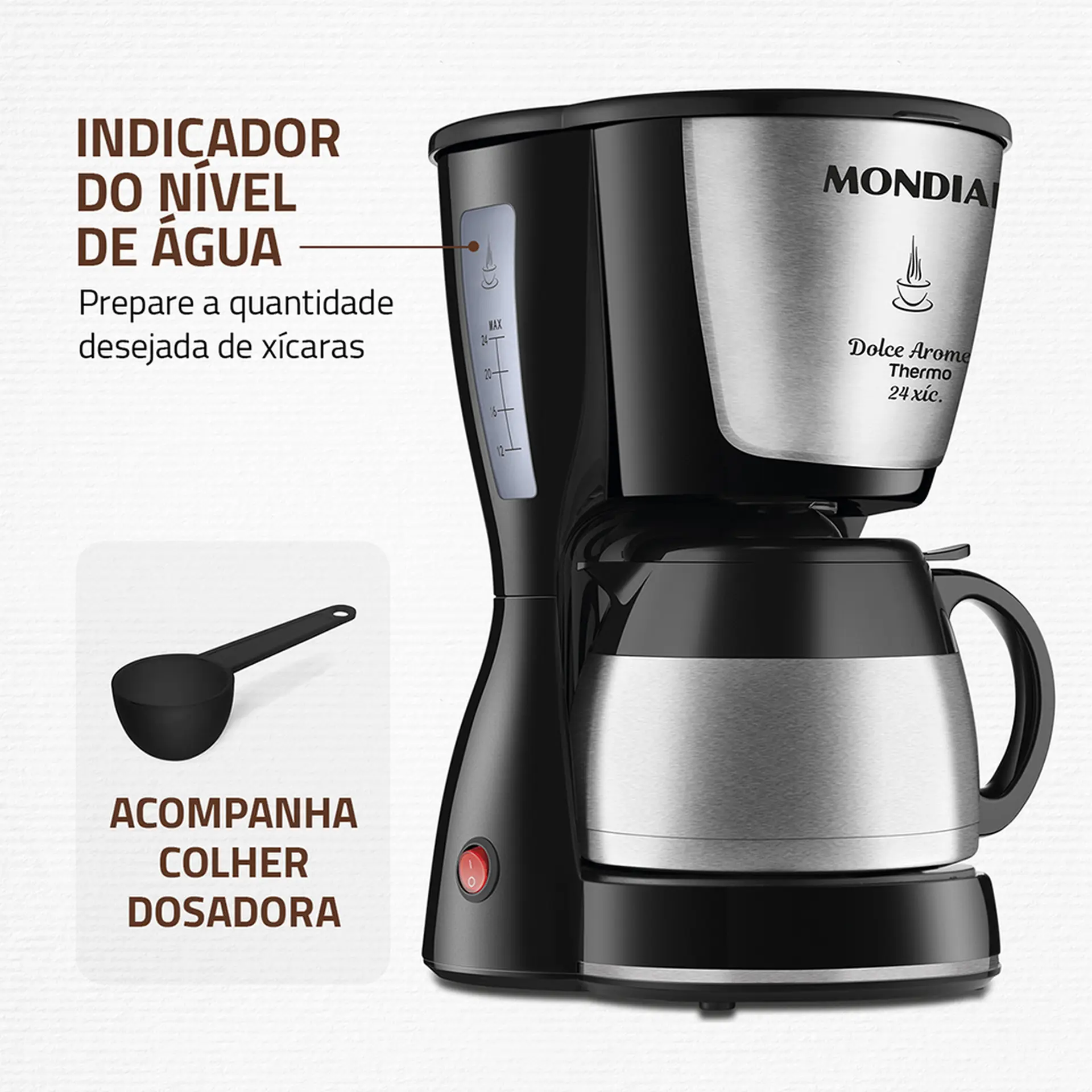 Cafeteira Mondial Dolce Aroma Thermo 24 Xícaras Filtro Permanente - Preto - 110 Volts