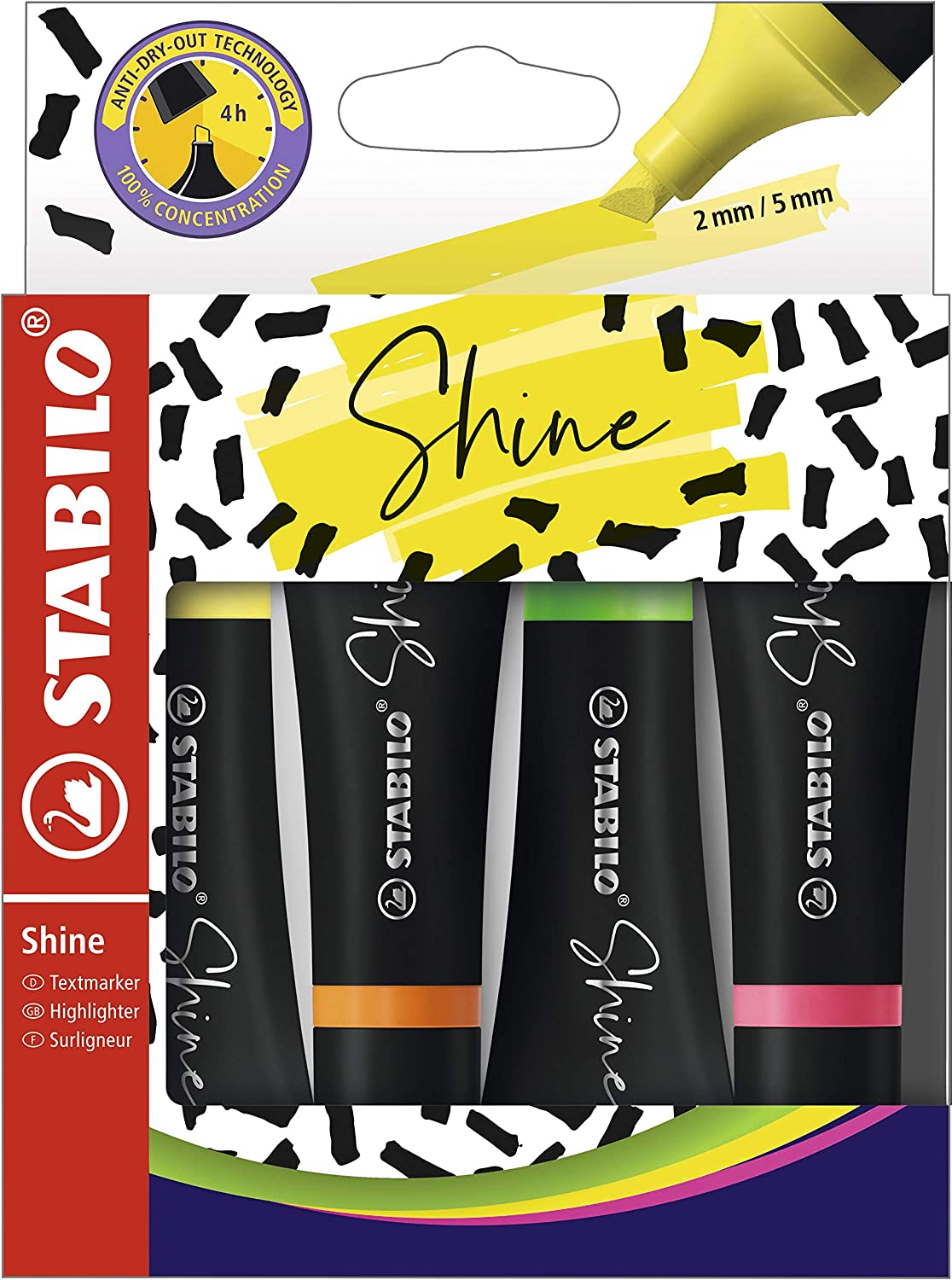 Marcador Stabilo Shine Estojo com 4 Unidades Cores Neon