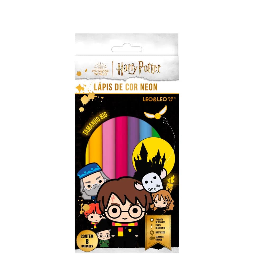 Lápis de Cor Leo e Leo Harry Potter 8 Cores Big Cores Neon