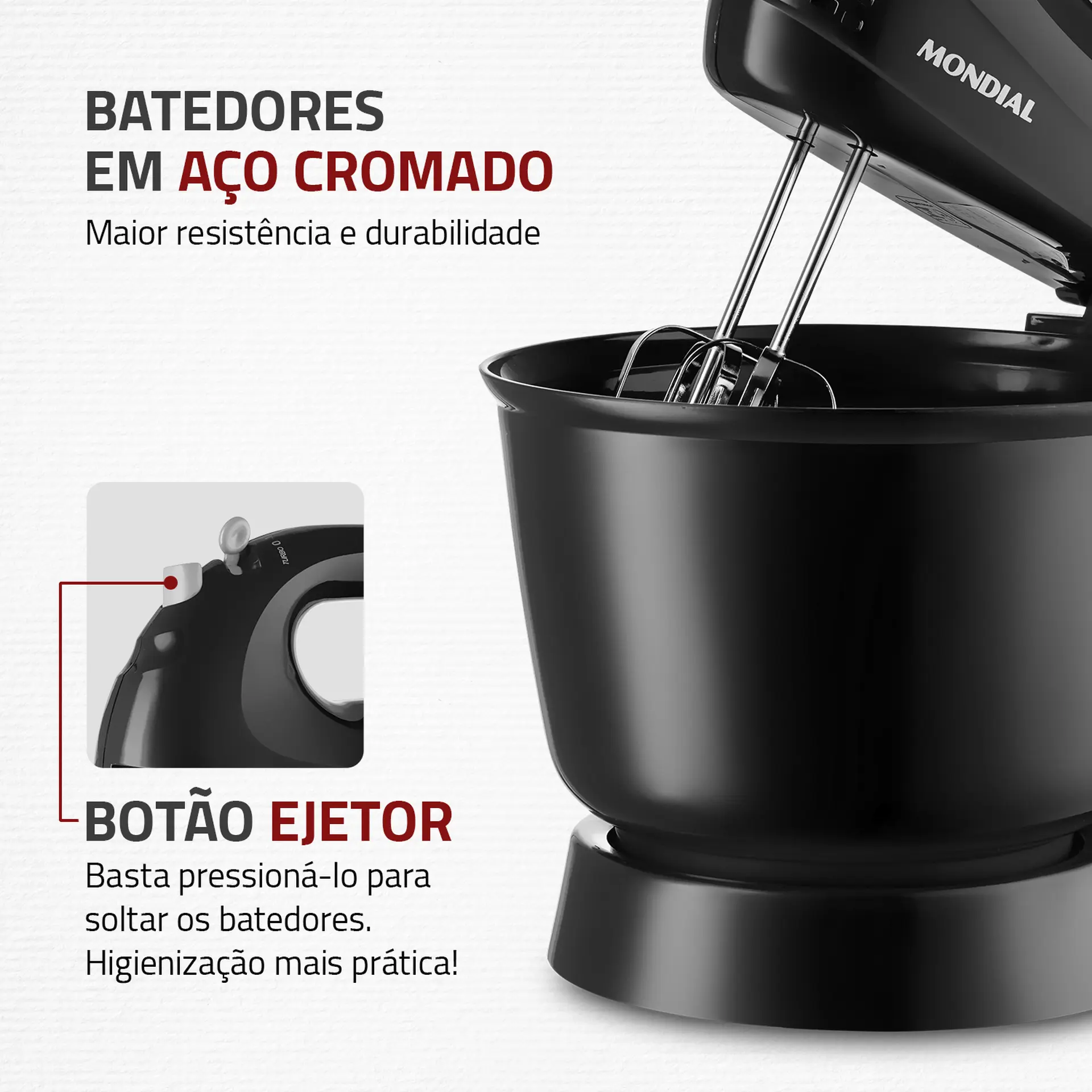 Batedeira Portátil Mondial Prática B-44B 3 Velocidades 400W Tigela 3,6L - Preto - 110 Volts